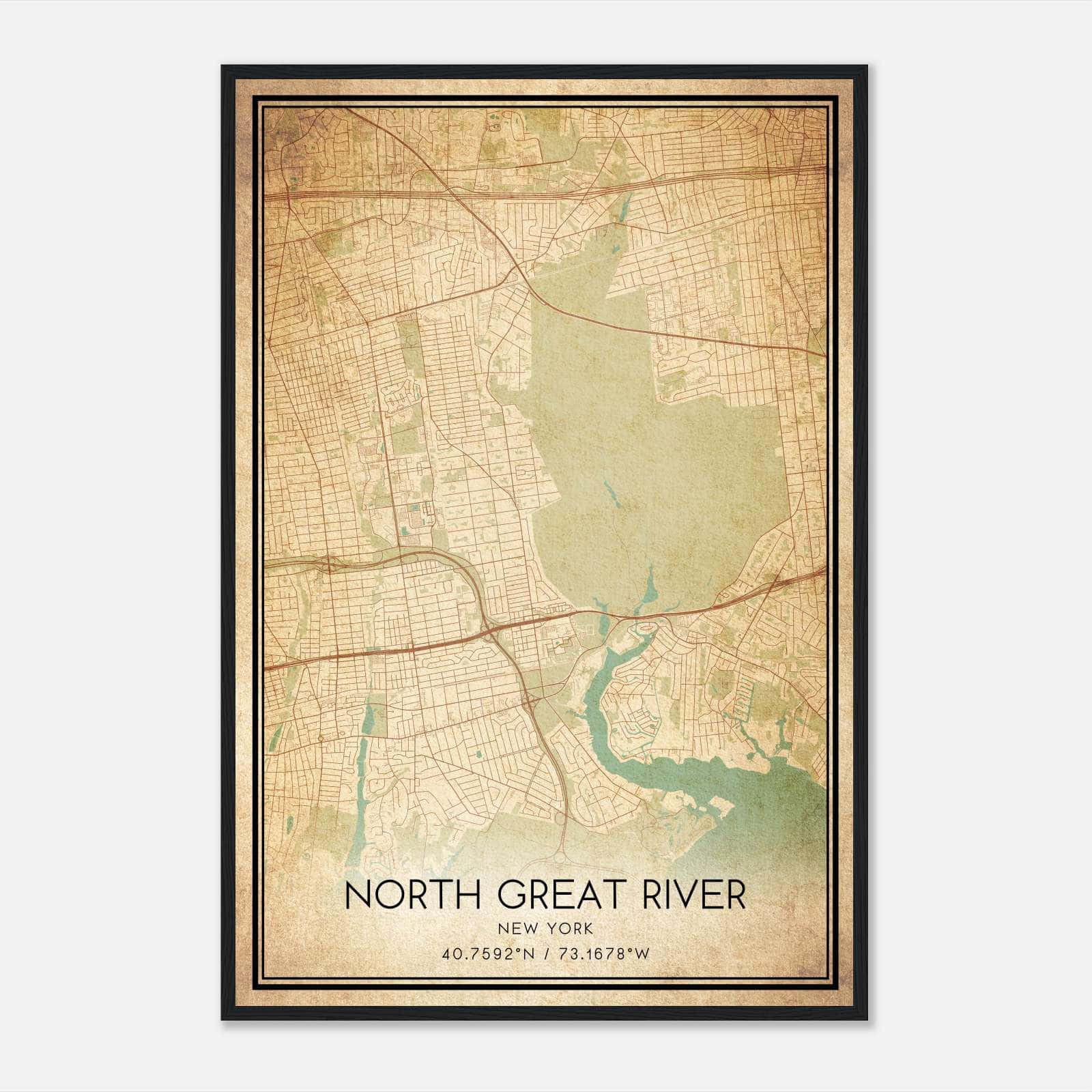 Vintage North Great River New York Map Poster, North Great River NY City Road Wall Art Print Vintage North Great River New York Map Poster, North Great River NY City Road Wall Art Print
