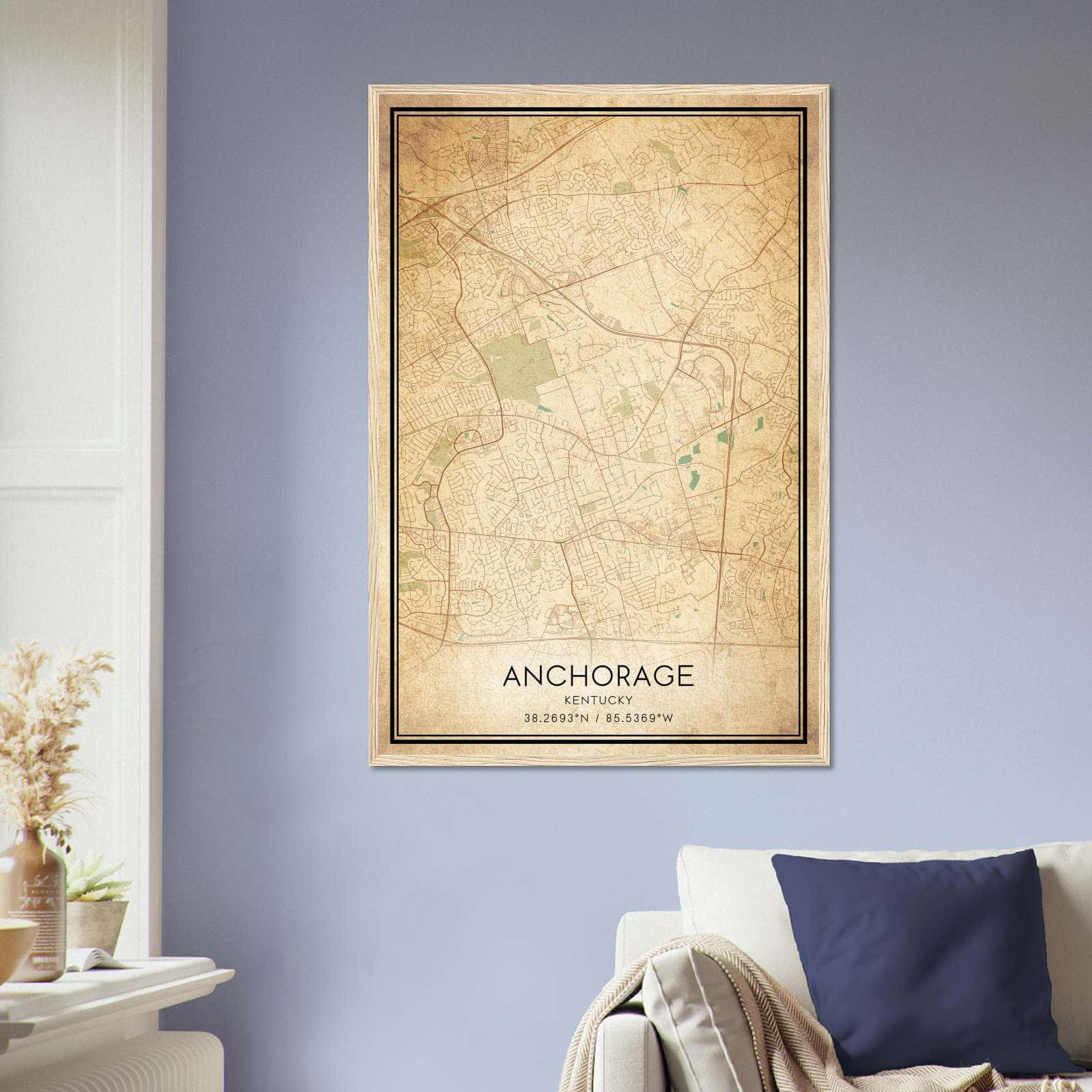 Vintage Anchorage Kentucky Map Poster, Anchorage KY City Road Wall Art Print
