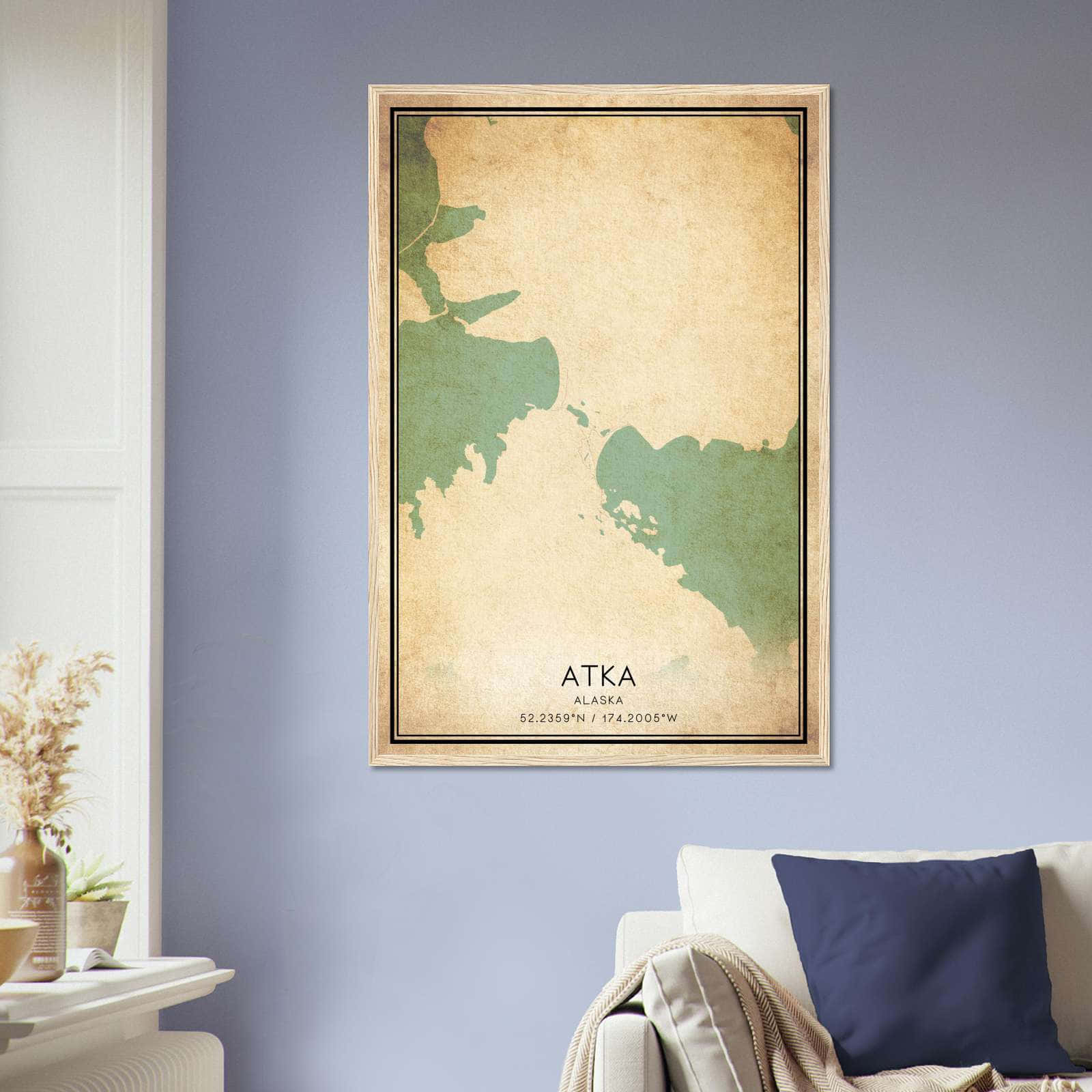 Vintage Atka Alaska Map Poster, Atka AK City Road Wall Art Print