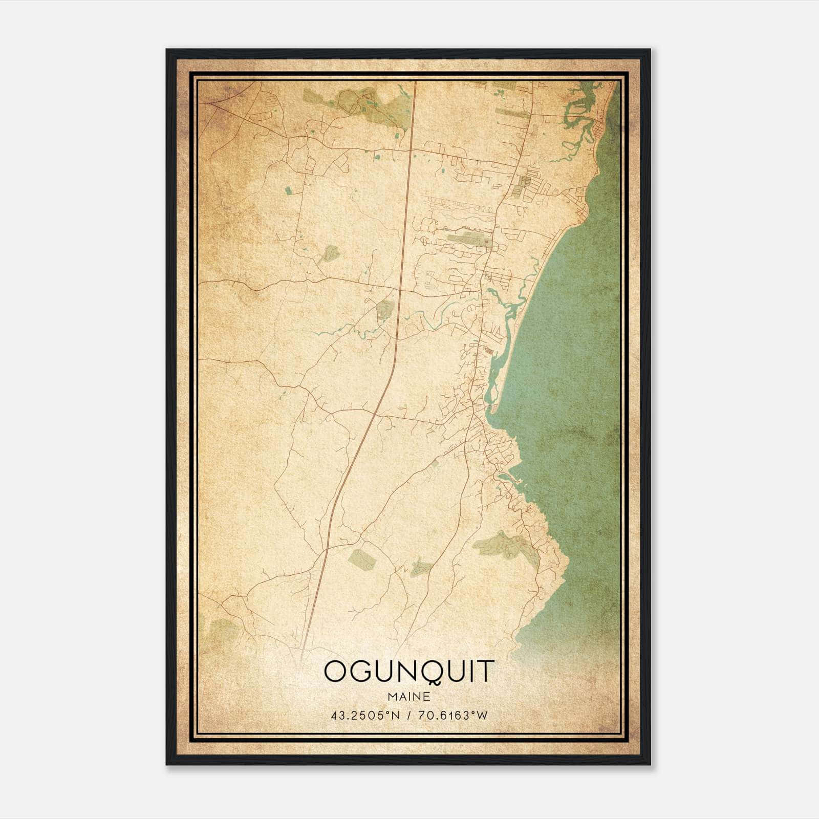 Vintage Ogunquit Maine Map Poster, Ogunquit ME City Road Wall Art Print Vintage Ogunquit Maine Map Poster, Ogunquit ME City Road Wall Art Print