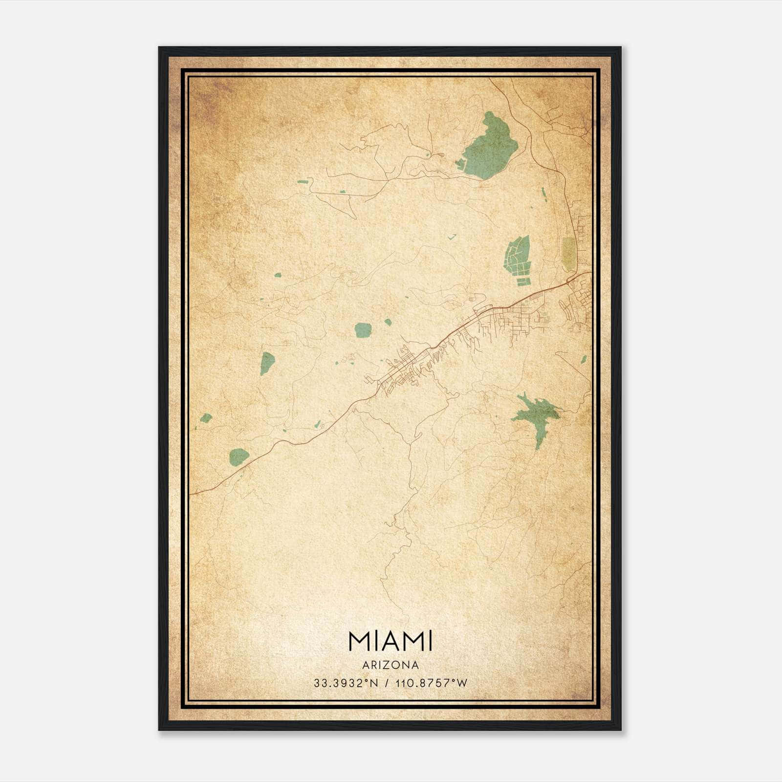 Vintage Miami Arizona Map Poster, Miami AZ City Road Wall Art Print Vintage Miami Arizona Map Poster, Miami AZ City Road Wall Art Print