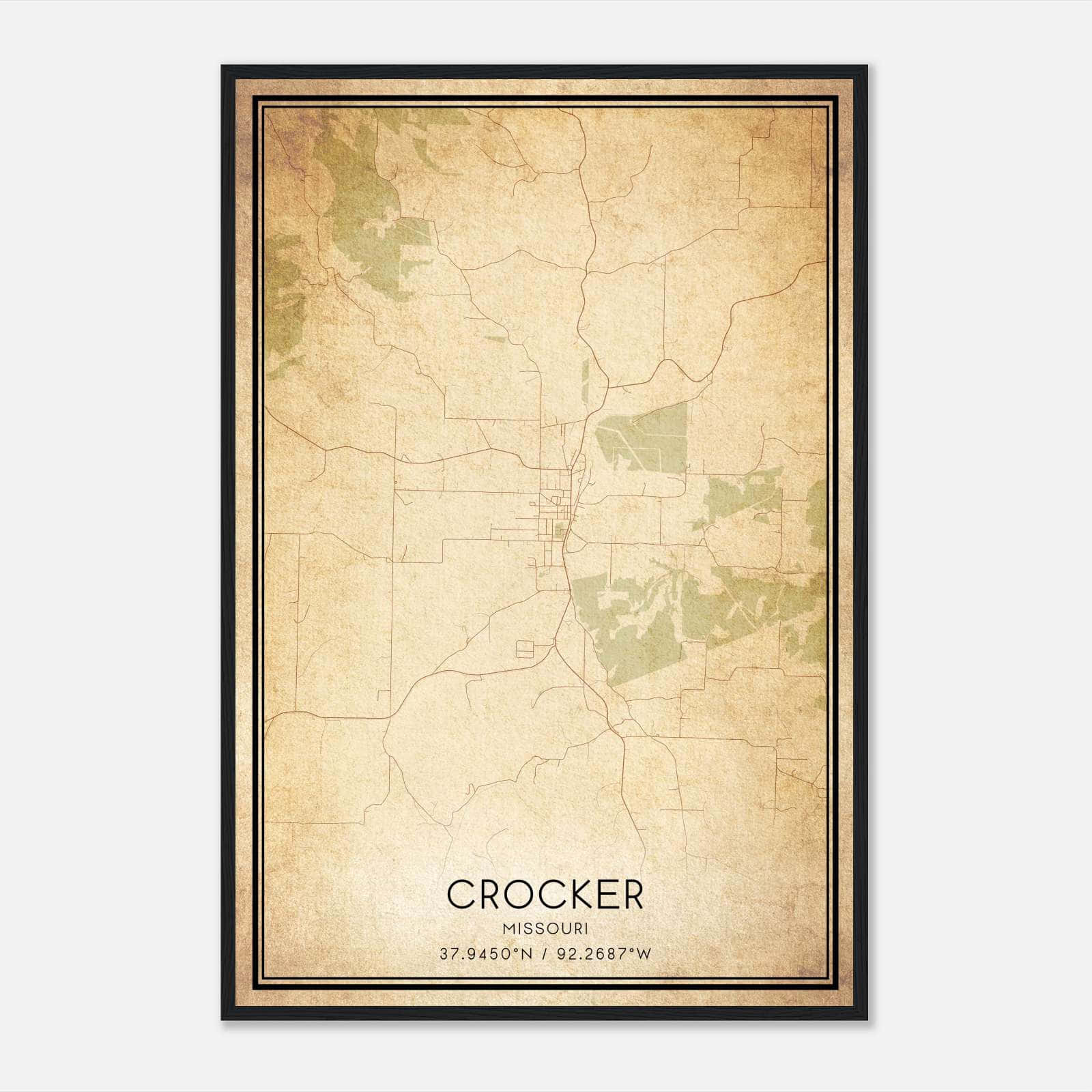 Vintage Crocker Missouri Map Poster, Crocker MO City Road Wall Art Print Vintage Crocker Missouri Map Poster, Crocker MO City Road Wall Art Print