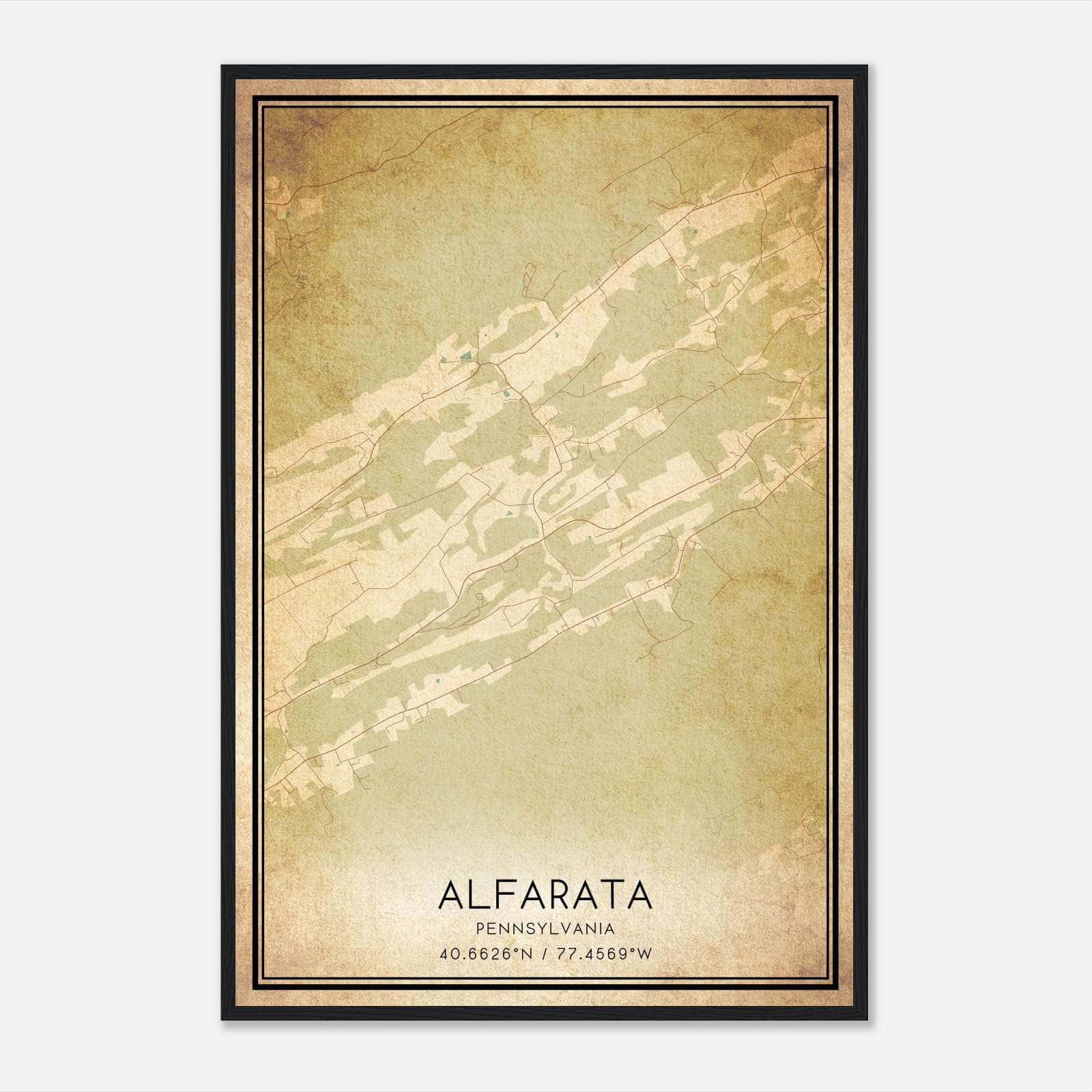 Vintage Alfarata Pennsylvania Map Poster, Alfarata PA City Road Wall Art Print Vintage Alfarata Pennsylvania Map Poster, Alfarata PA City Road Wall Art Print