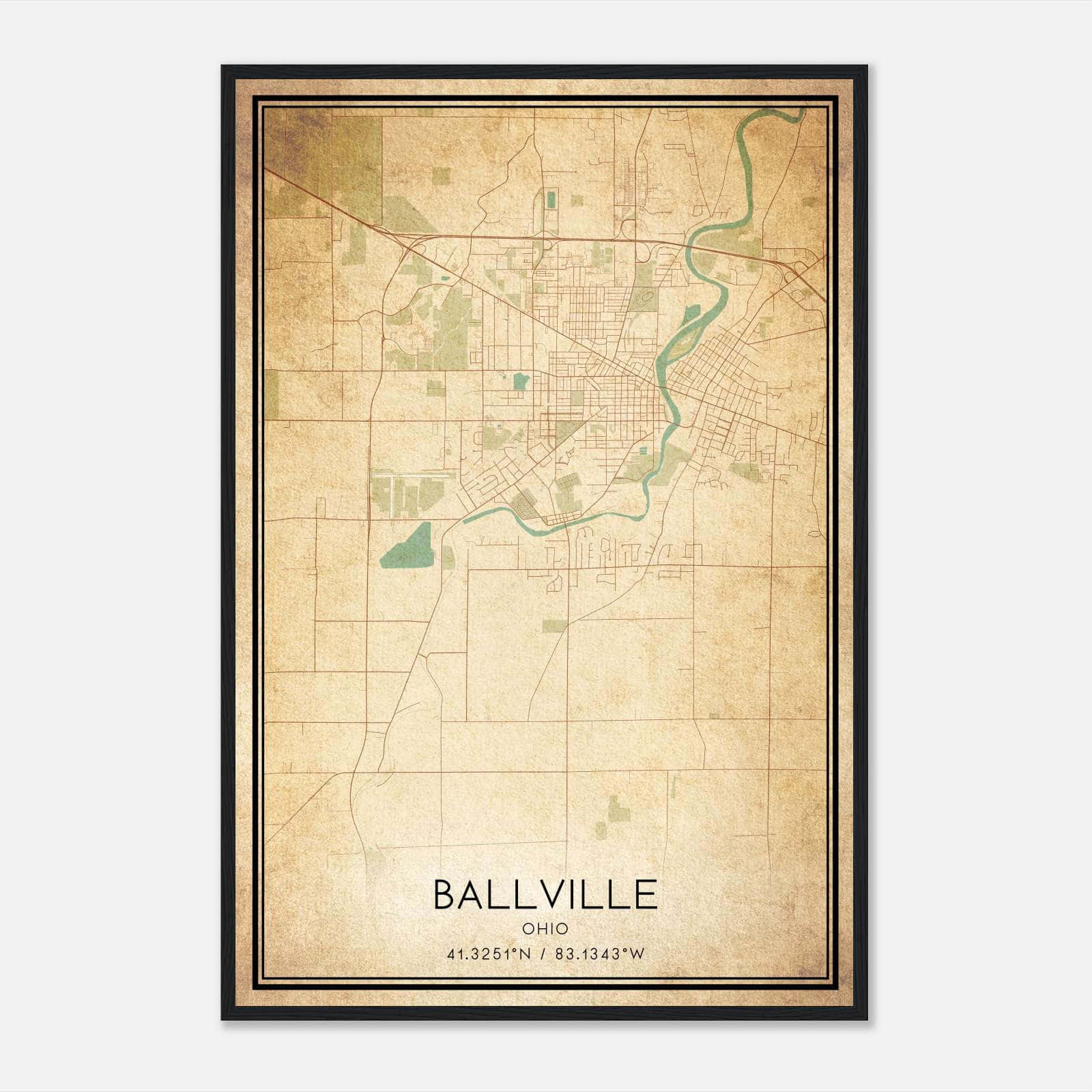 Vintage Ballville Ohio Map Poster, Ballville OH City Road Wall Art Print Vintage Ballville Ohio Map Poster, Ballville OH City Road Wall Art Print