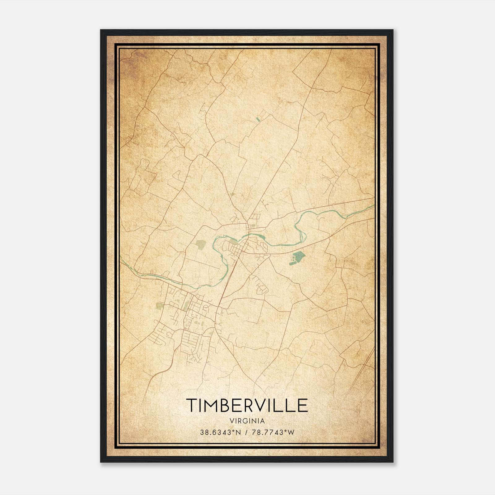 Vintage Timberville Virginia Map Poster, Timberville VA City Road Wall Art Print Vintage Timberville Virginia Map Poster, Timberville VA City Road Wall Art Print
