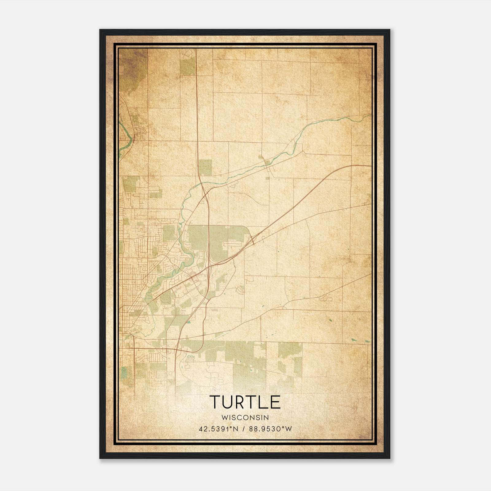 Vintage Turtle Wisconsin Map Poster, Turtle WI City Road Wall Art Print Vintage Turtle Wisconsin Map Poster, Turtle WI City Road Wall Art Print