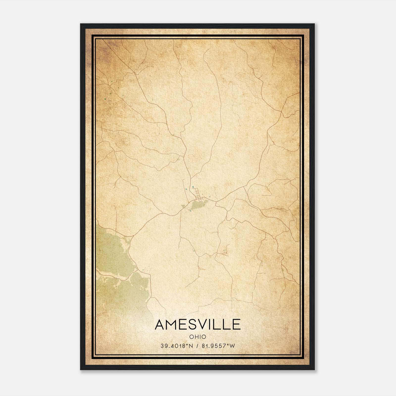 Vintage Amesville Ohio Map Poster, Amesville OH City Road Wall Art Print Vintage Amesville Ohio Map Poster, Amesville OH City Road Wall Art Print