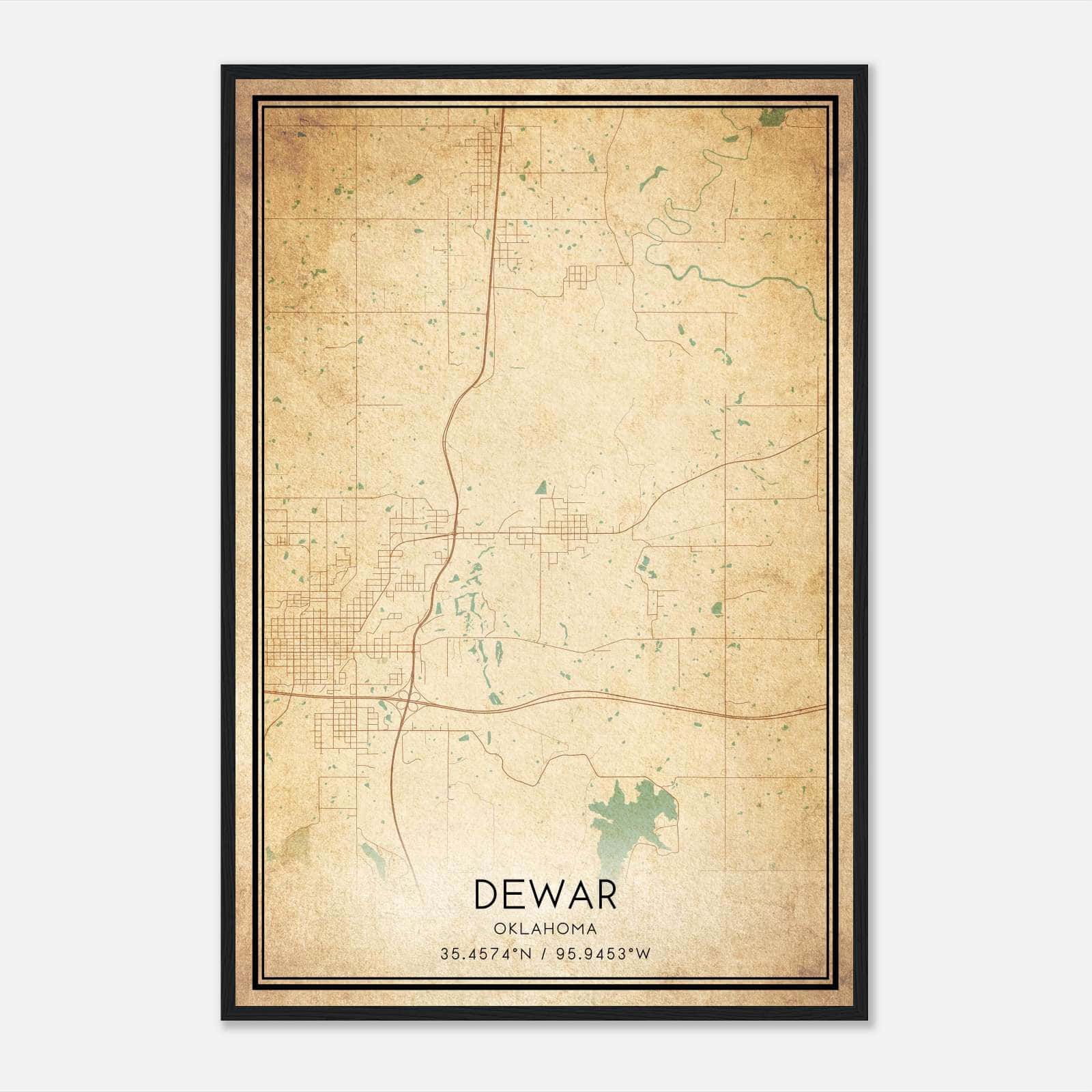 Vintage Dewar Oklahoma Map Poster, Dewar OK City Road Wall Art Print Vintage Dewar Oklahoma Map Poster, Dewar OK City Road Wall Art Print