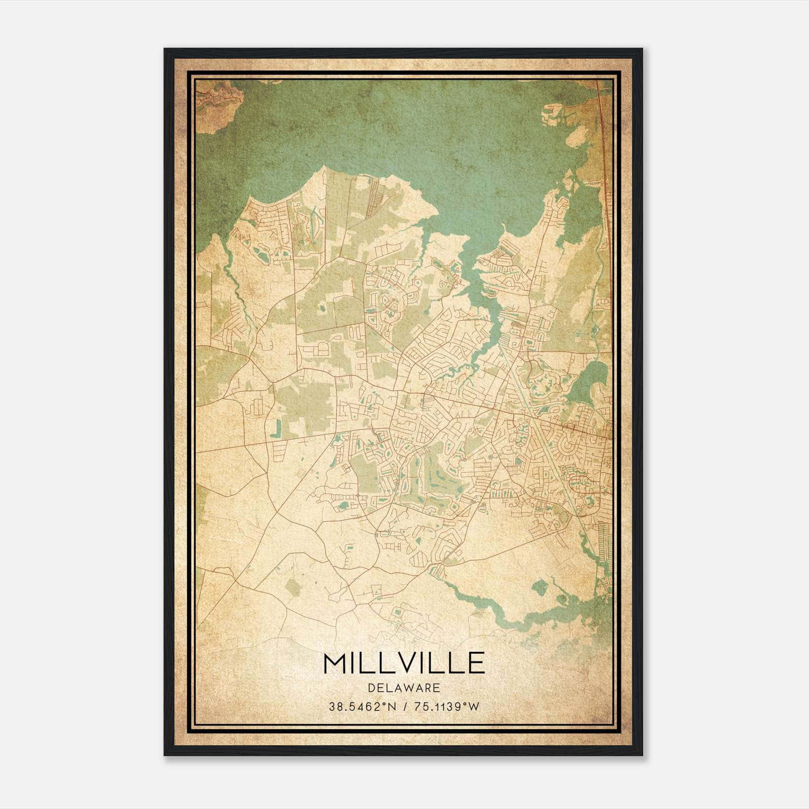 Vintage Millville Delaware Map Poster, Millville DE City Road Wall Art Print Vintage Millville Delaware Map Poster, Millville DE City Road Wall Art Print