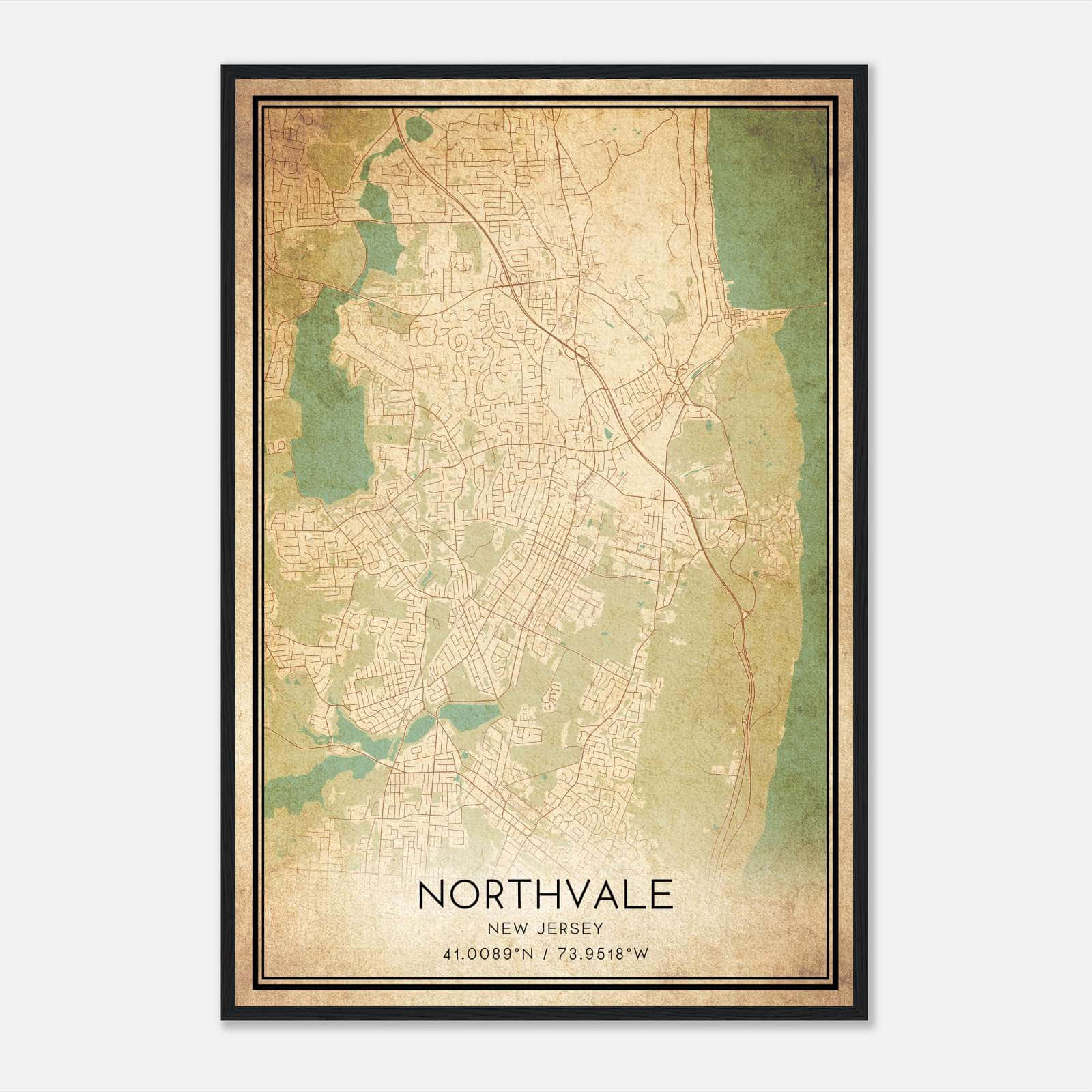 Vintage Northvale New Jersey Map Poster, Northvale NJ City Road Wall Art Print Vintage Northvale New Jersey Map Poster, Northvale NJ City Road Wall Art Print
