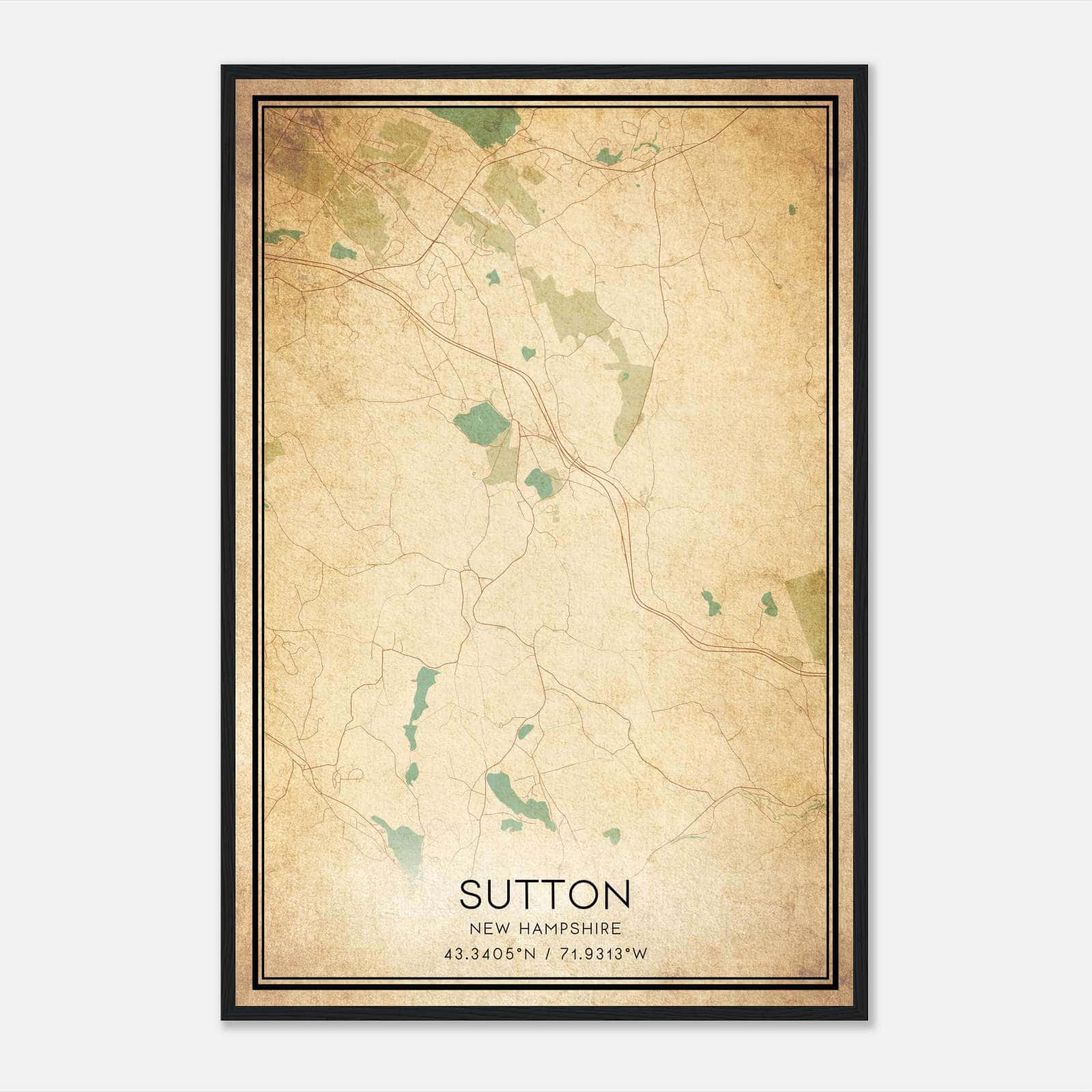 Vintage Sutton New Hampshire Map Poster, Sutton NH City Road Wall Art Print Vintage Sutton New Hampshire Map Poster, Sutton NH City Road Wall Art Print