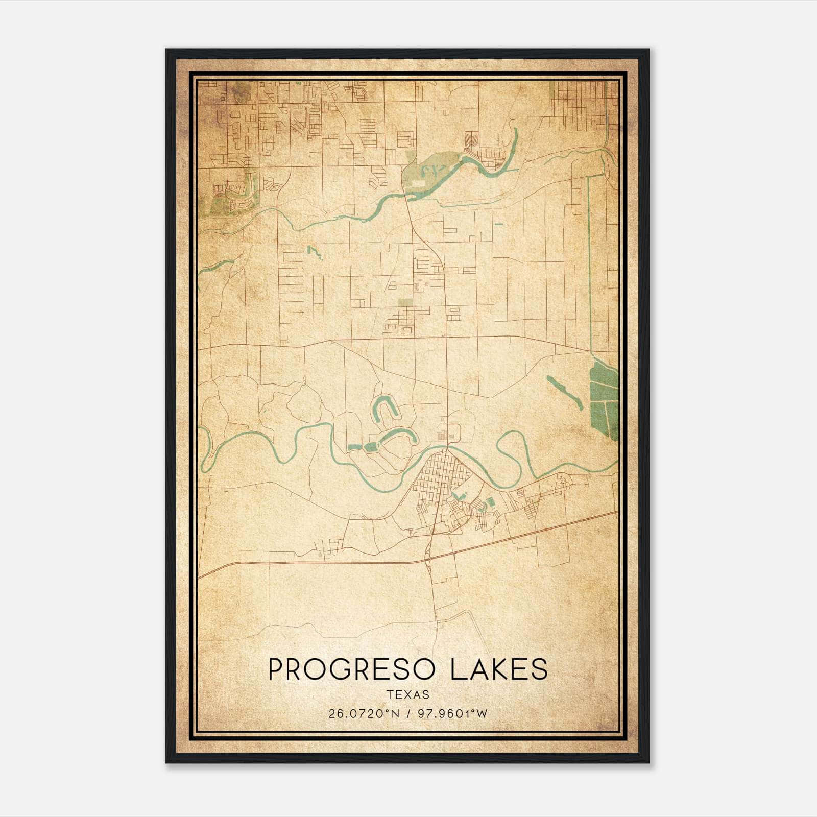 Vintage Progreso Lakes Texas Map Poster, Progreso Lakes TX City Road Wall Art Print Vintage Progreso Lakes Texas Map Poster, Progreso Lakes TX City Road Wall Art Print