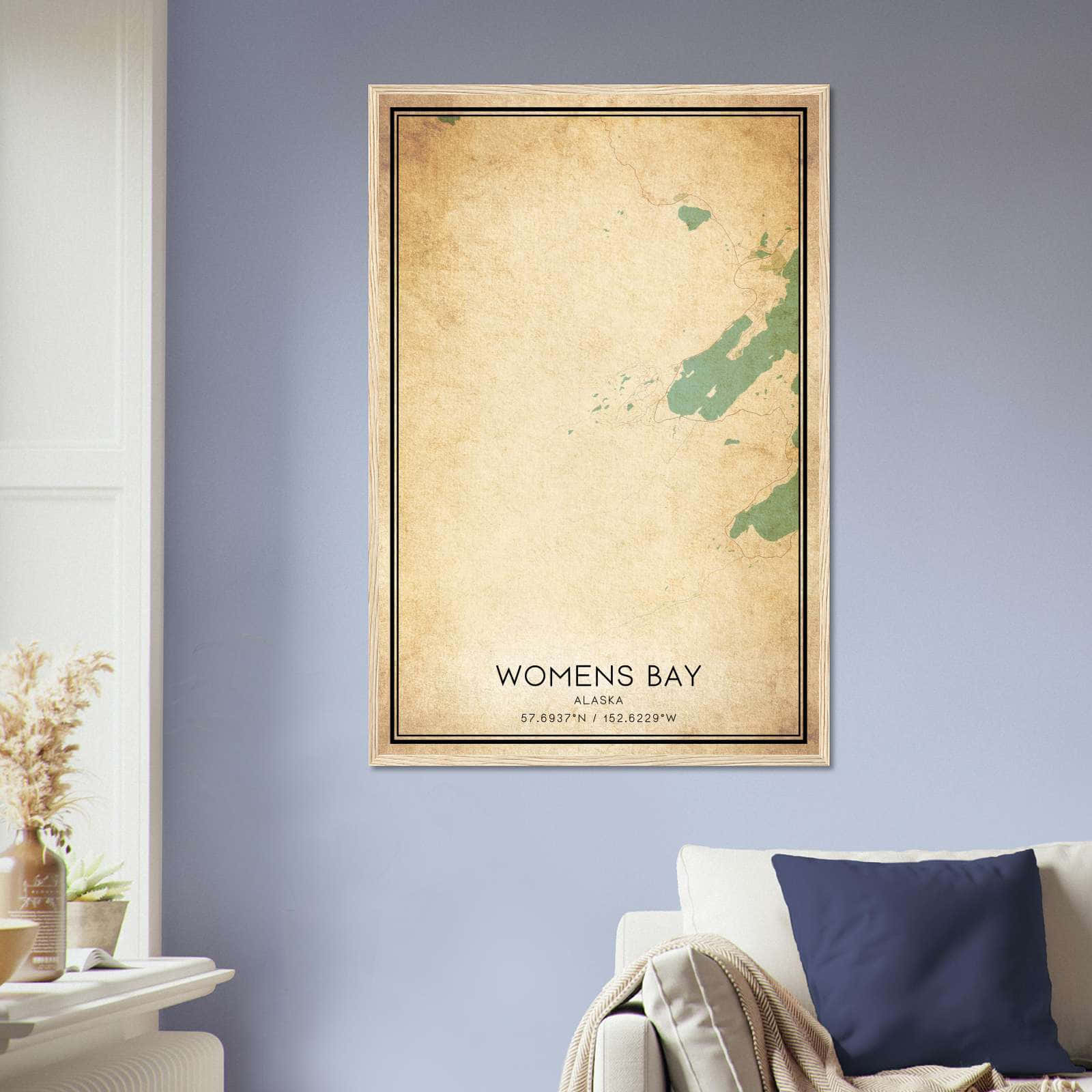 Vintage Womens Bay Alaska Map Poster, Womens Bay AK City Road Wall Art Print