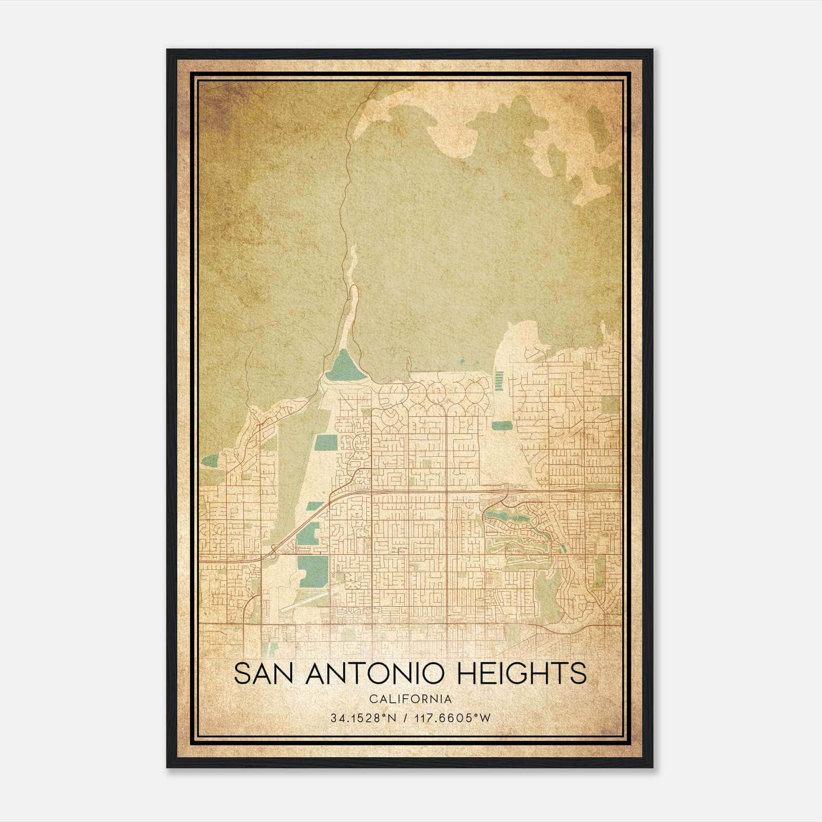 Vintage San Antonio Heights California Map Poster, San Antonio Heights CA City Road Wall Art Print Vintage San Antonio Heights California Map Poster, San Antonio Heights CA City Road Wall Art Print