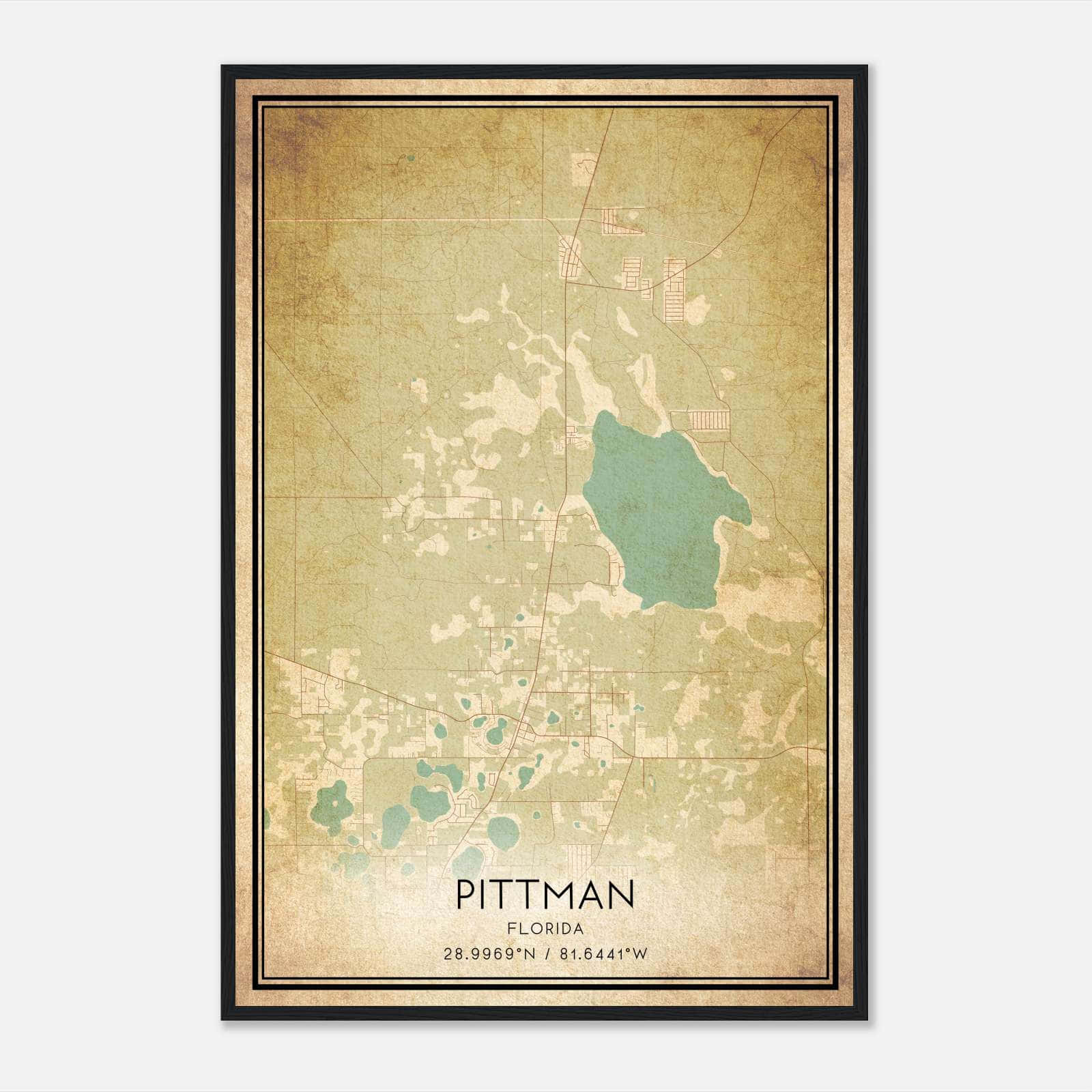 Vintage Pittman Florida Map Poster, Pittman FL City Road Wall Art Print Vintage Pittman Florida Map Poster, Pittman FL City Road Wall Art Print