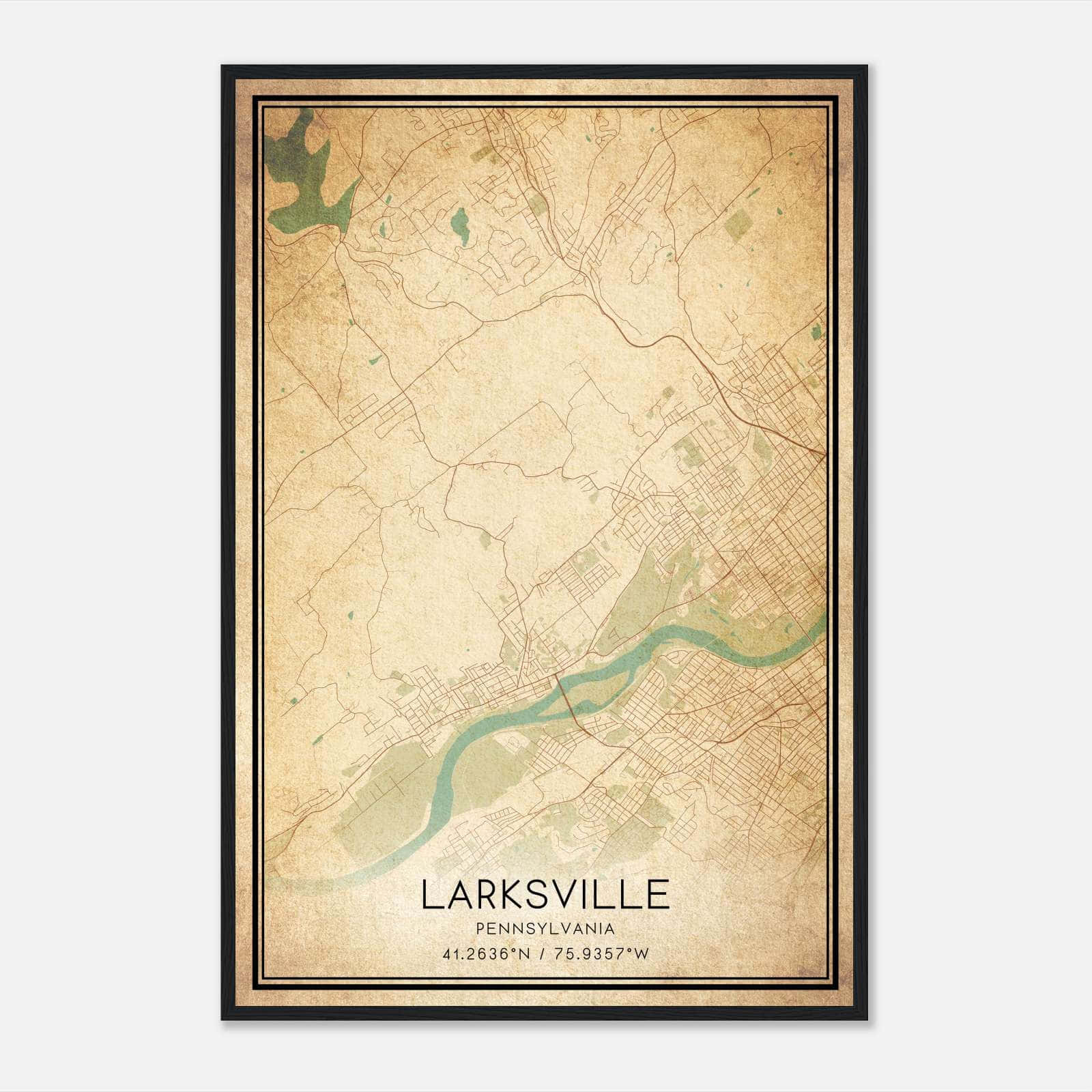 Vintage Larksville Pennsylvania Map Poster, Larksville PA City Road Wall Art Print Vintage Larksville Pennsylvania Map Poster, Larksville PA City Road Wall Art Print