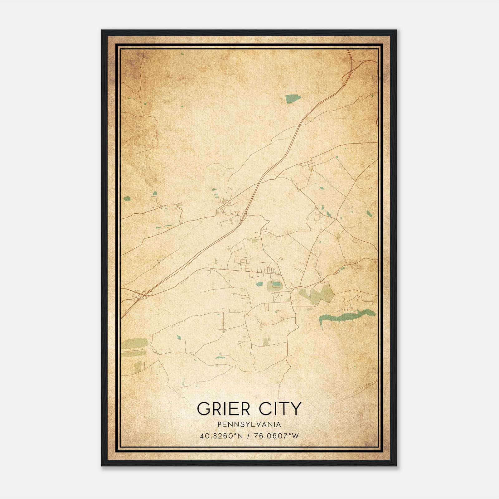 Vintage Grier City Pennsylvania Map Poster, Grier City PA City Road Wall Art Print Vintage Grier City Pennsylvania Map Poster, Grier City PA City Road Wall Art Print