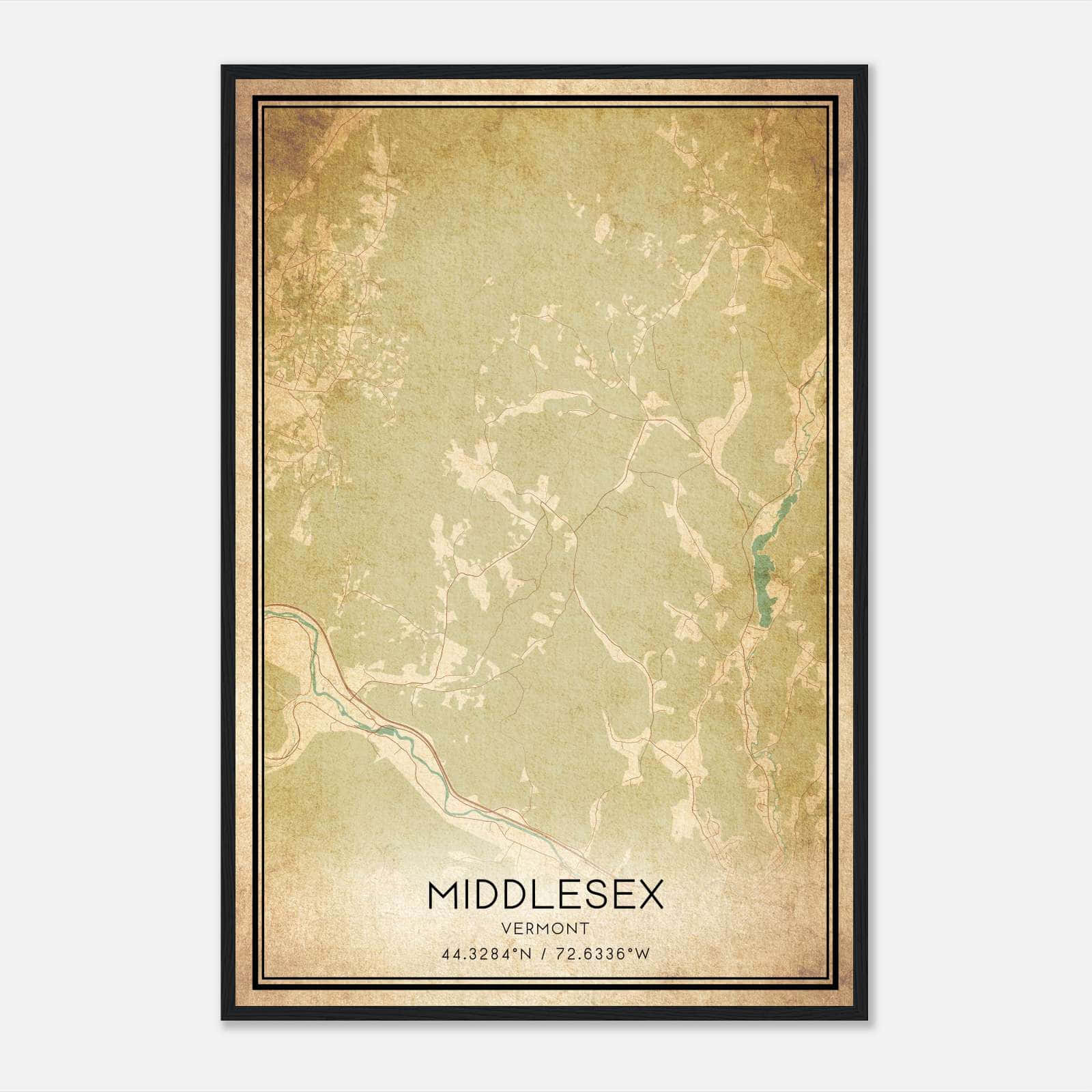 Vintage Middlesex Vermont Map Poster, Middlesex VT City Road Wall Art Print Vintage Middlesex Vermont Map Poster, Middlesex VT City Road Wall Art Print
