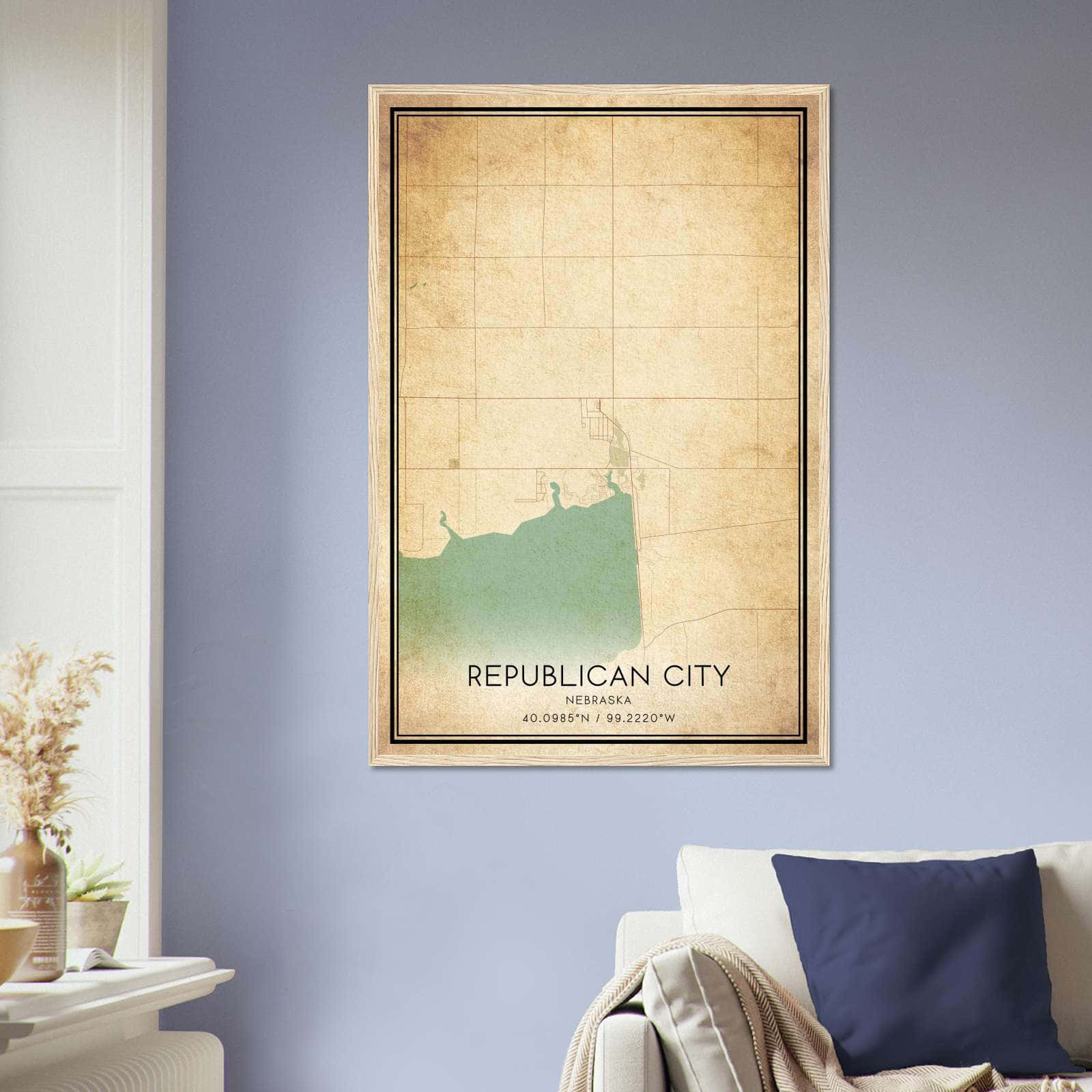 Vintage Republican City Nebraska Map Poster, Republican City NE City Road Wall Art Print