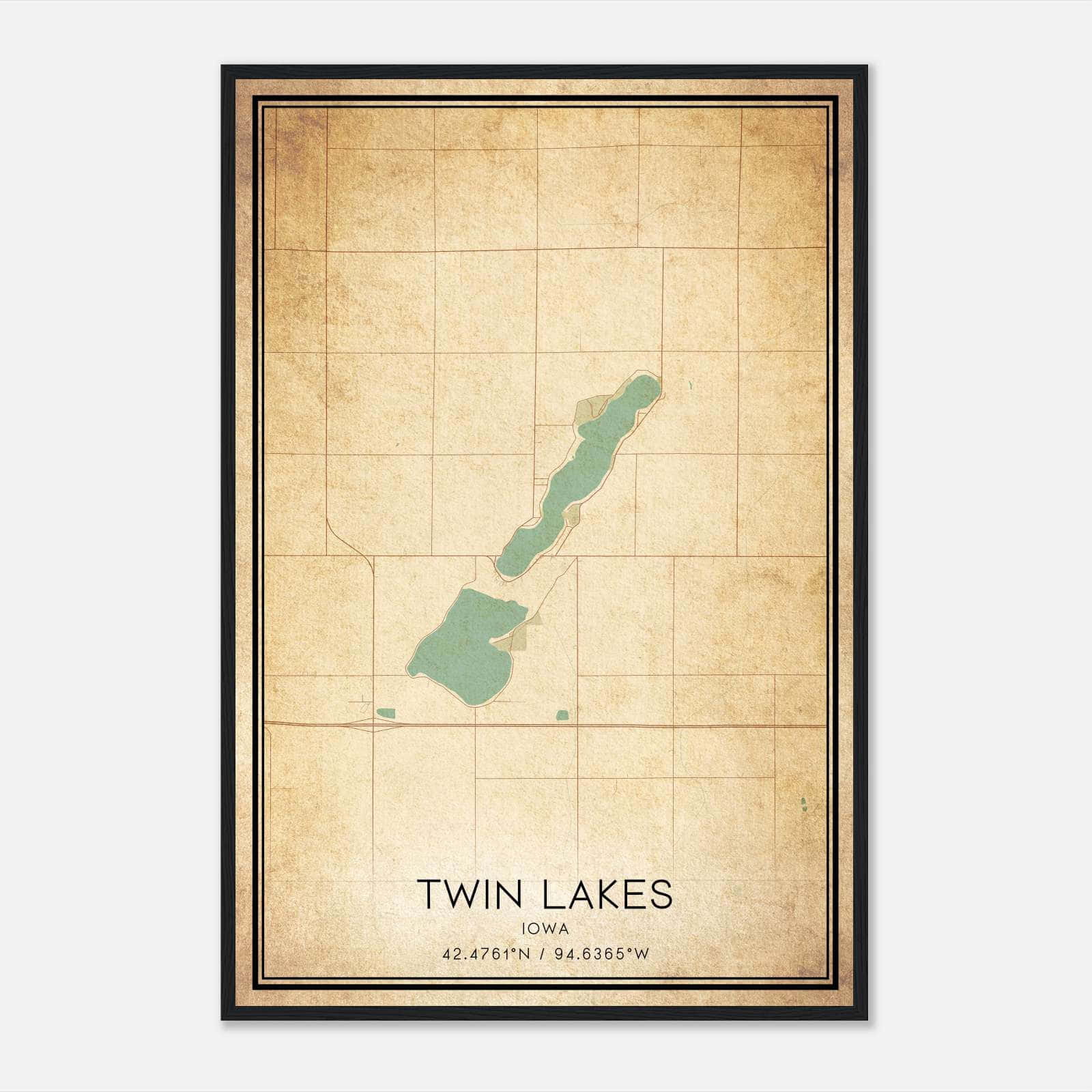 Vintage Twin Lakes Iowa Map Poster, Twin Lakes IA City Road Wall Art Print Vintage Twin Lakes Iowa Map Poster, Twin Lakes IA City Road Wall Art Print