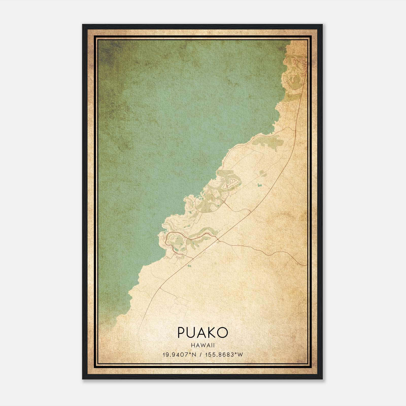 Vintage Puako Hawaii Map Poster, Puako HI City Road Wall Art Print Vintage Puako Hawaii Map Poster, Puako HI City Road Wall Art Print