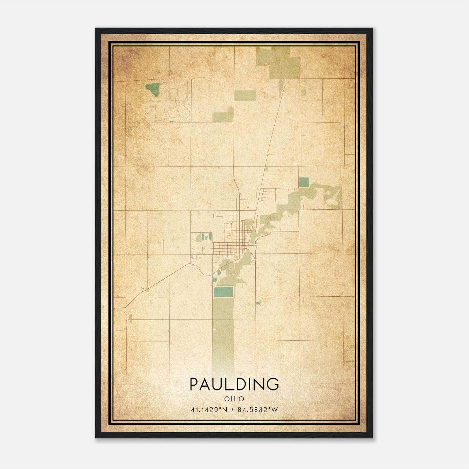 Vintage Paulding Ohio Map Poster, Paulding OH City Road Wall Art Print Vintage Paulding Ohio Map Poster, Paulding OH City Road Wall Art Print