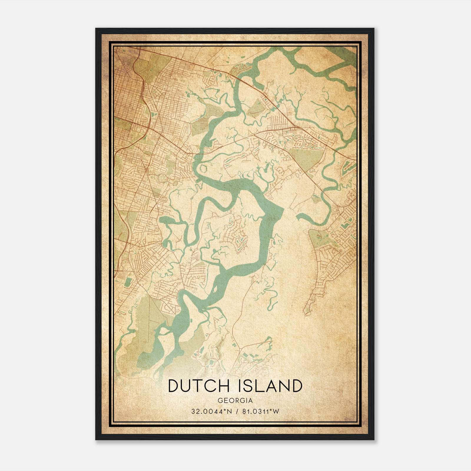 Vintage Dutch Island Georgia Map Poster, Dutch Island GA City Road Wall Art Print Vintage Dutch Island Georgia Map Poster, Dutch Island GA City Road Wall Art Print