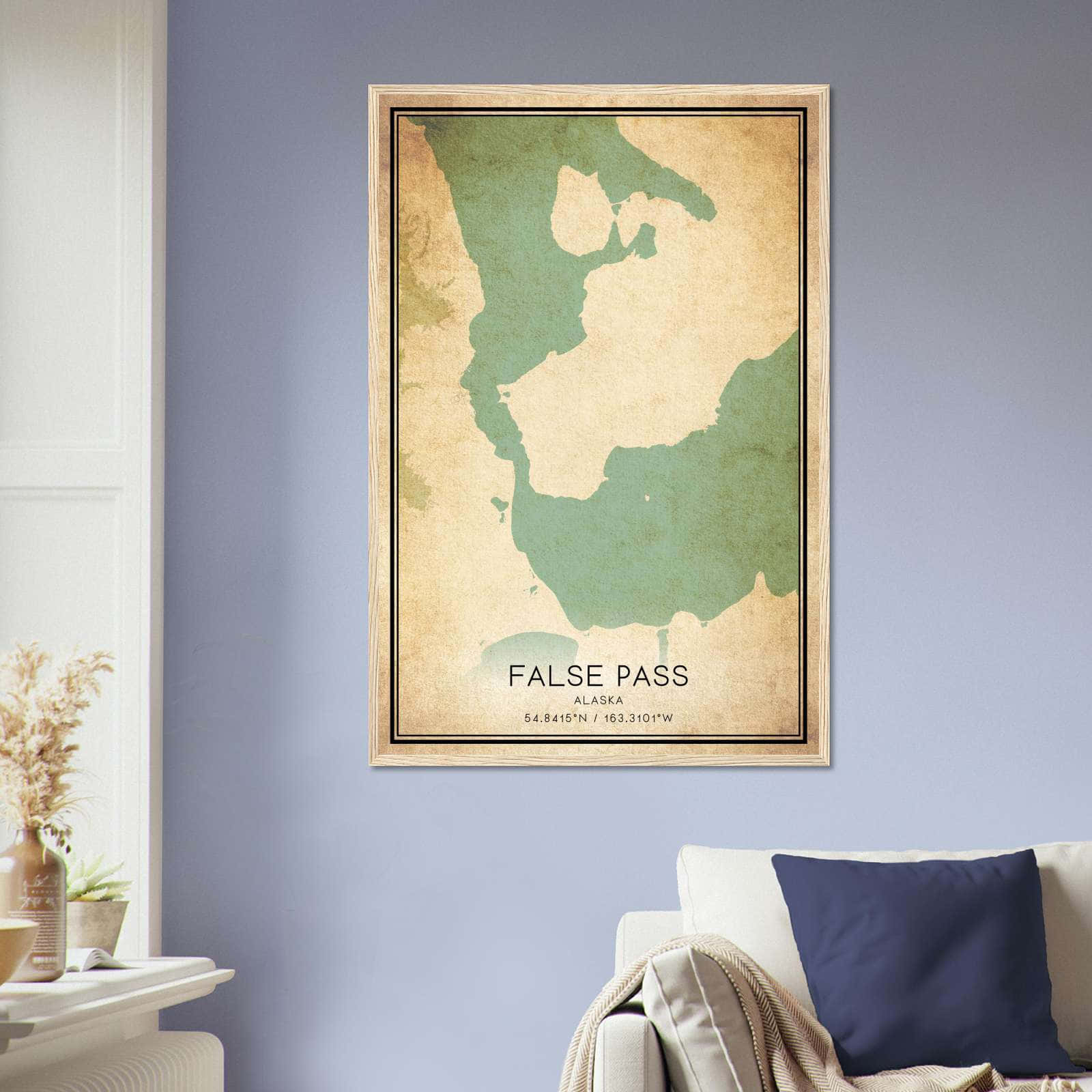 Vintage False Pass Alaska Map Poster, False Pass AK City Road Wall Art Print