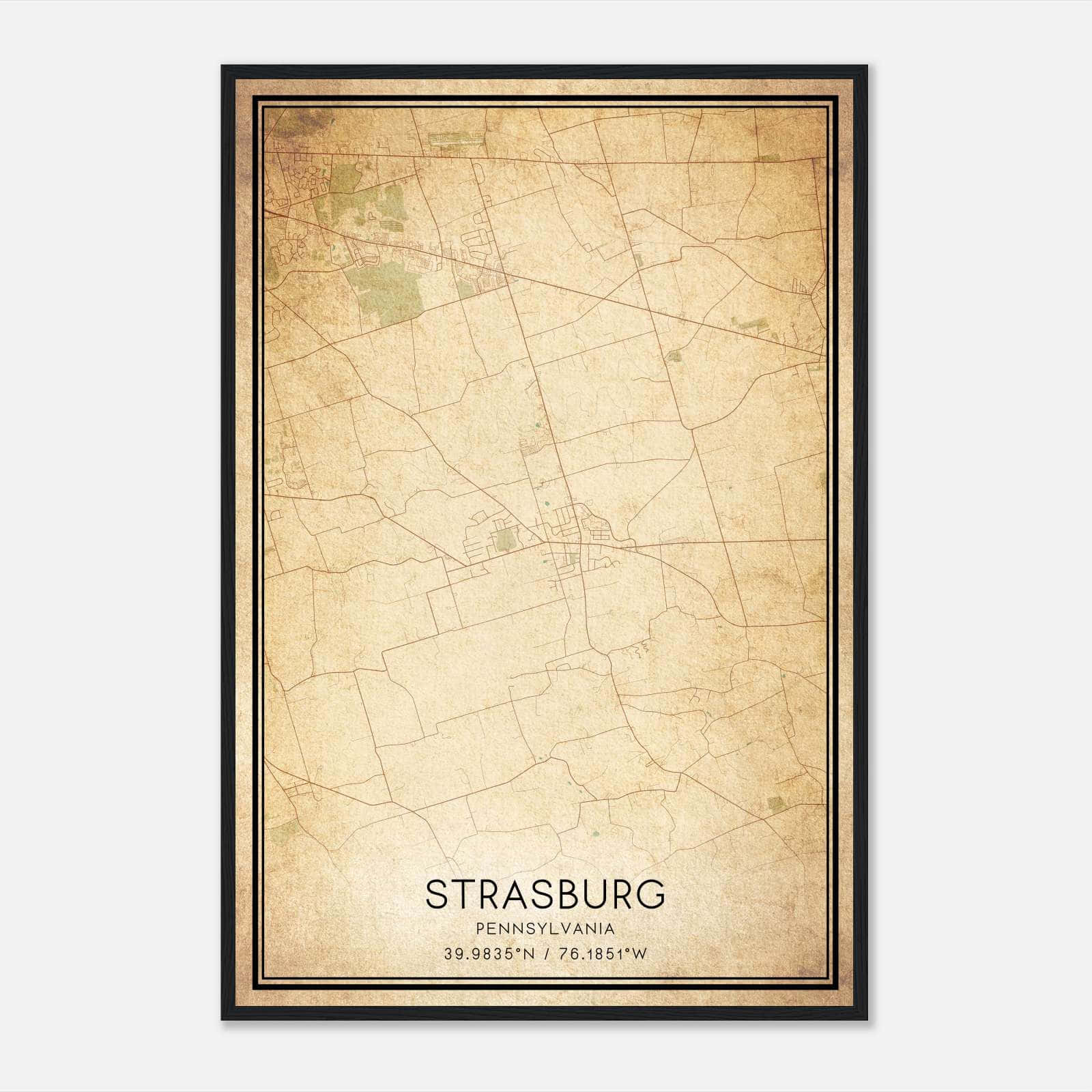 Vintage Strasburg Pennsylvania Map Poster, Strasburg PA City Road Wall Art Print Vintage Strasburg Pennsylvania Map Poster, Strasburg PA City Road Wall Art Print