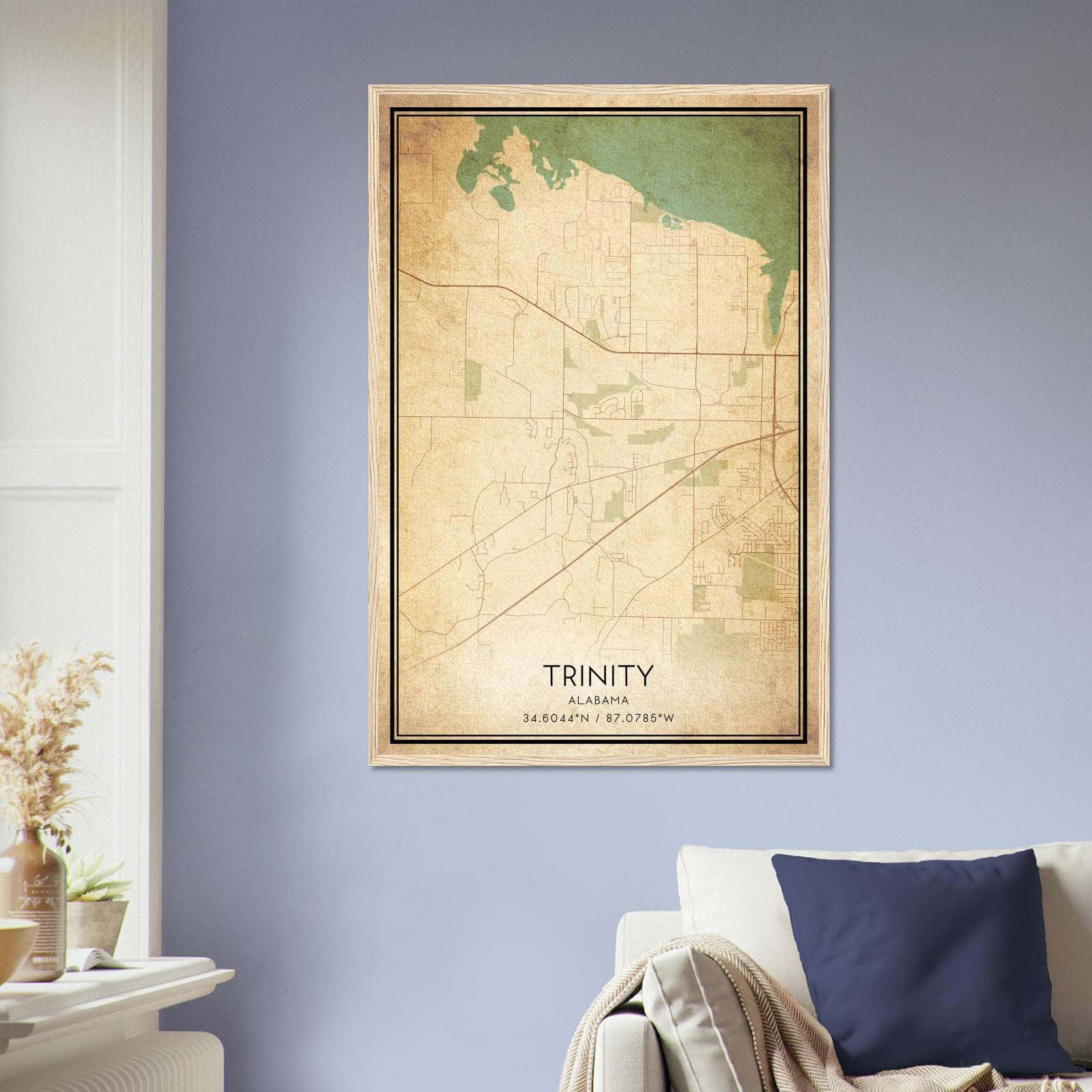 Vintage Trinity Alabama Map Poster, Trinity AL City Road Wall Art Print