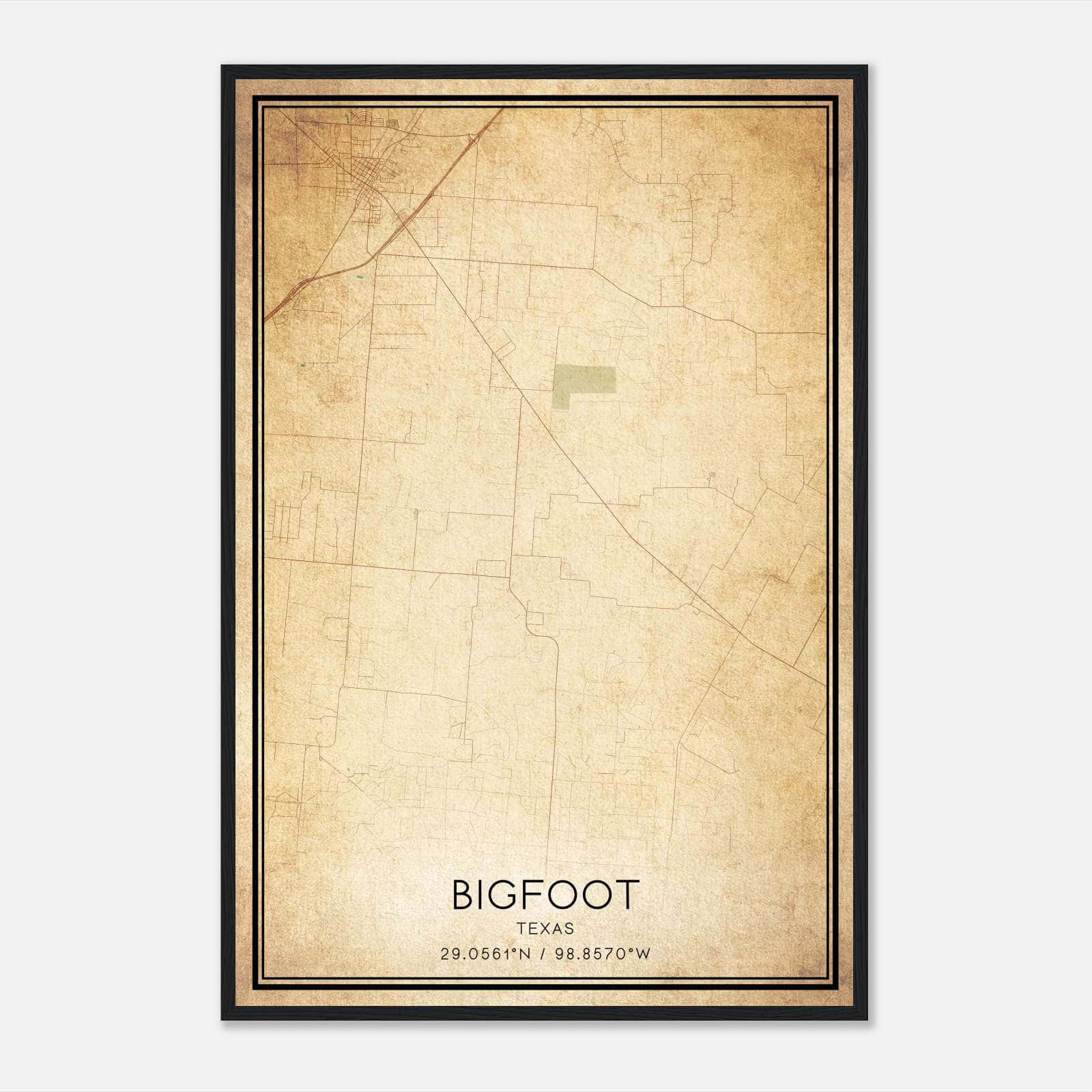 Vintage Bigfoot Texas Map Poster, Bigfoot TX City Road Wall Art Print Vintage Bigfoot Texas Map Poster, Bigfoot TX City Road Wall Art Print