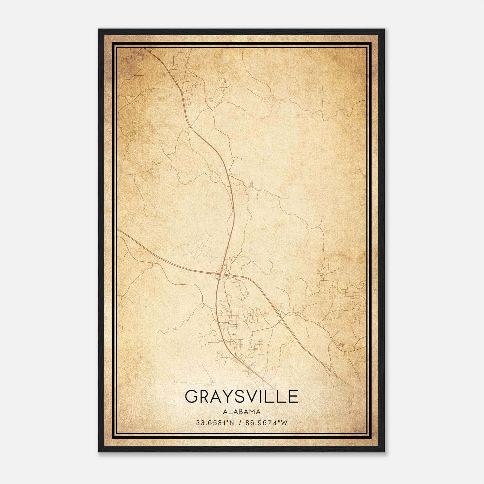 Vintage Graysville Alabama Map Poster, Graysville AL City Road Wall Art Print Vintage Graysville Alabama Map Poster, Graysville AL City Road Wall Art Print