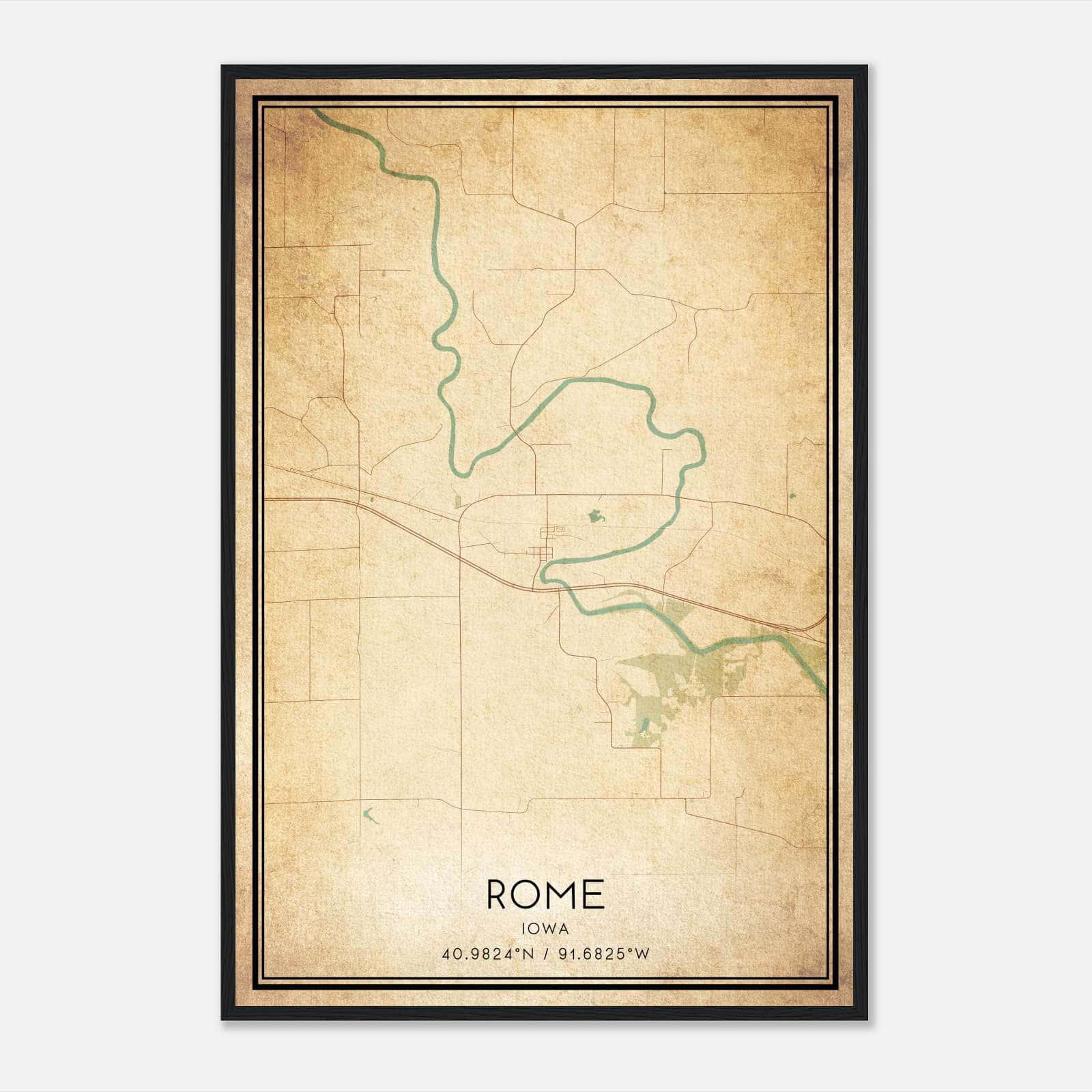 Vintage Rome Iowa Map Poster, Rome IA City Road Wall Art Print Vintage Rome Iowa Map Poster, Rome IA City Road Wall Art Print
