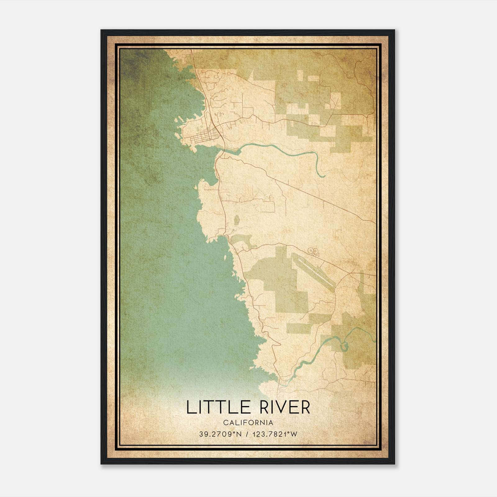 Vintage Little River California Map Poster, Little River CA City Road Wall Art Print Vintage Little River California Map Poster, Little River CA City Road Wall Art Print