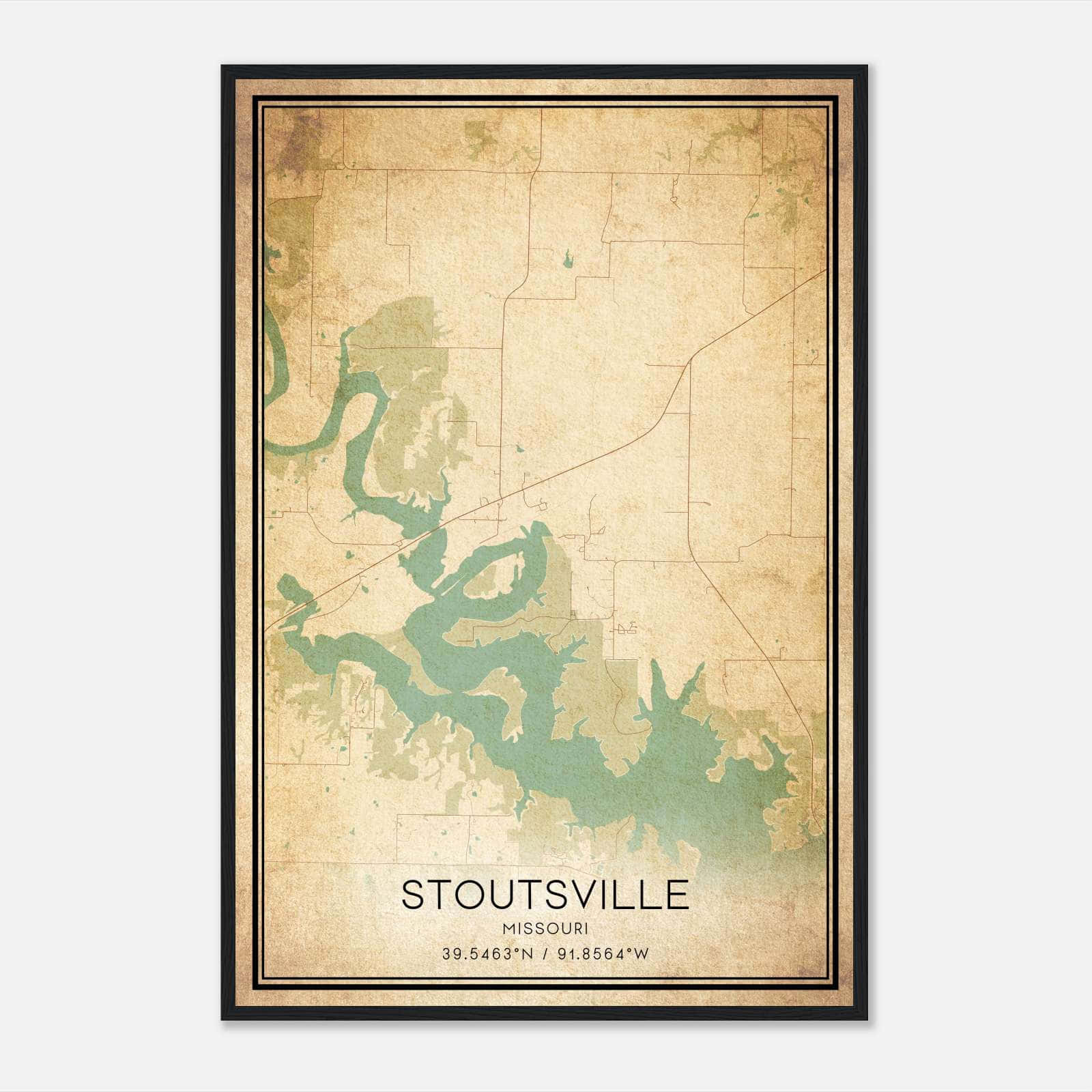 Vintage Stoutsville Missouri Map Poster, Stoutsville MO City Road Wall Art Print Vintage Stoutsville Missouri Map Poster, Stoutsville MO City Road Wall Art Print