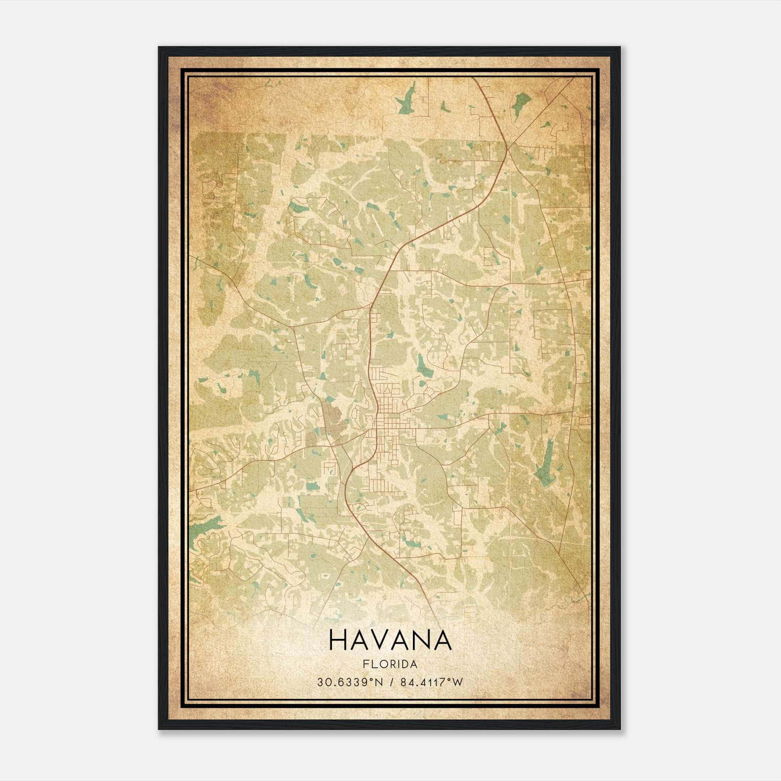 Vintage Havana Florida Map Poster, Havana FL City Road Wall Art Print Vintage Havana Florida Map Poster, Havana FL City Road Wall Art Print