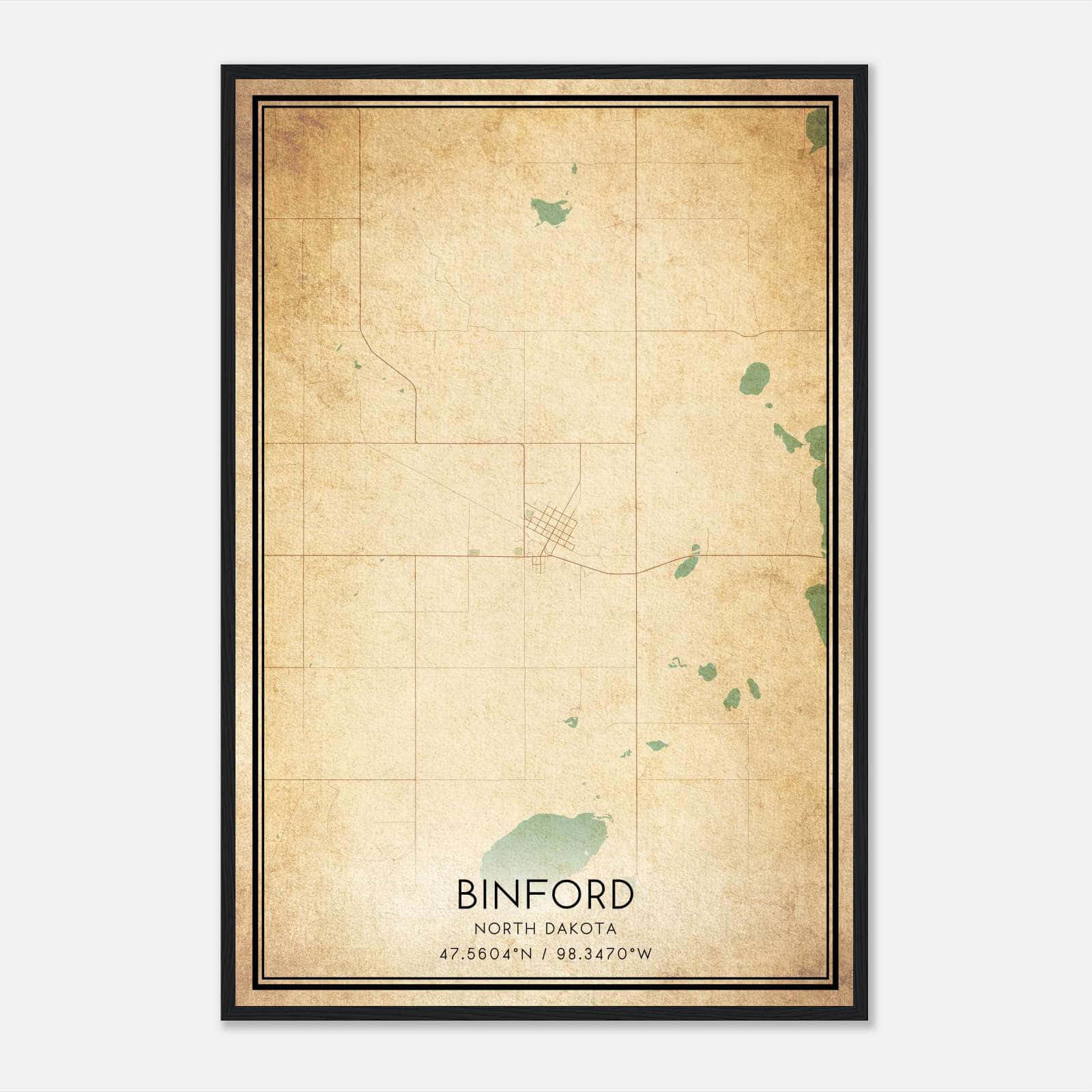 Vintage Binford North Dakota Map Poster, Binford ND City Road Wall Art Print Vintage Binford North Dakota Map Poster, Binford ND City Road Wall Art Print