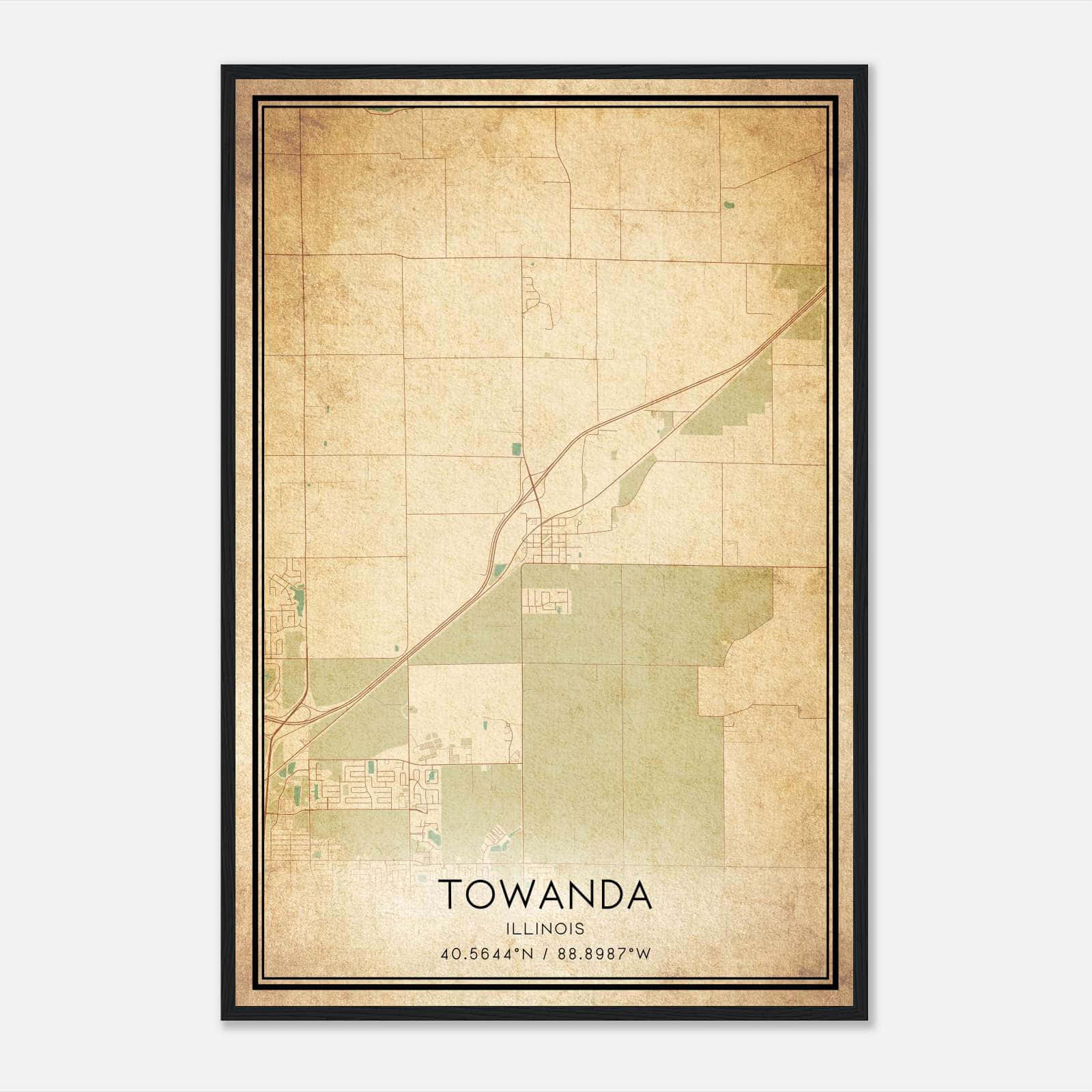 Vintage Towanda Illinois Map Poster, Towanda IL City Road Wall Art Print Vintage Towanda Illinois Map Poster, Towanda IL City Road Wall Art Print