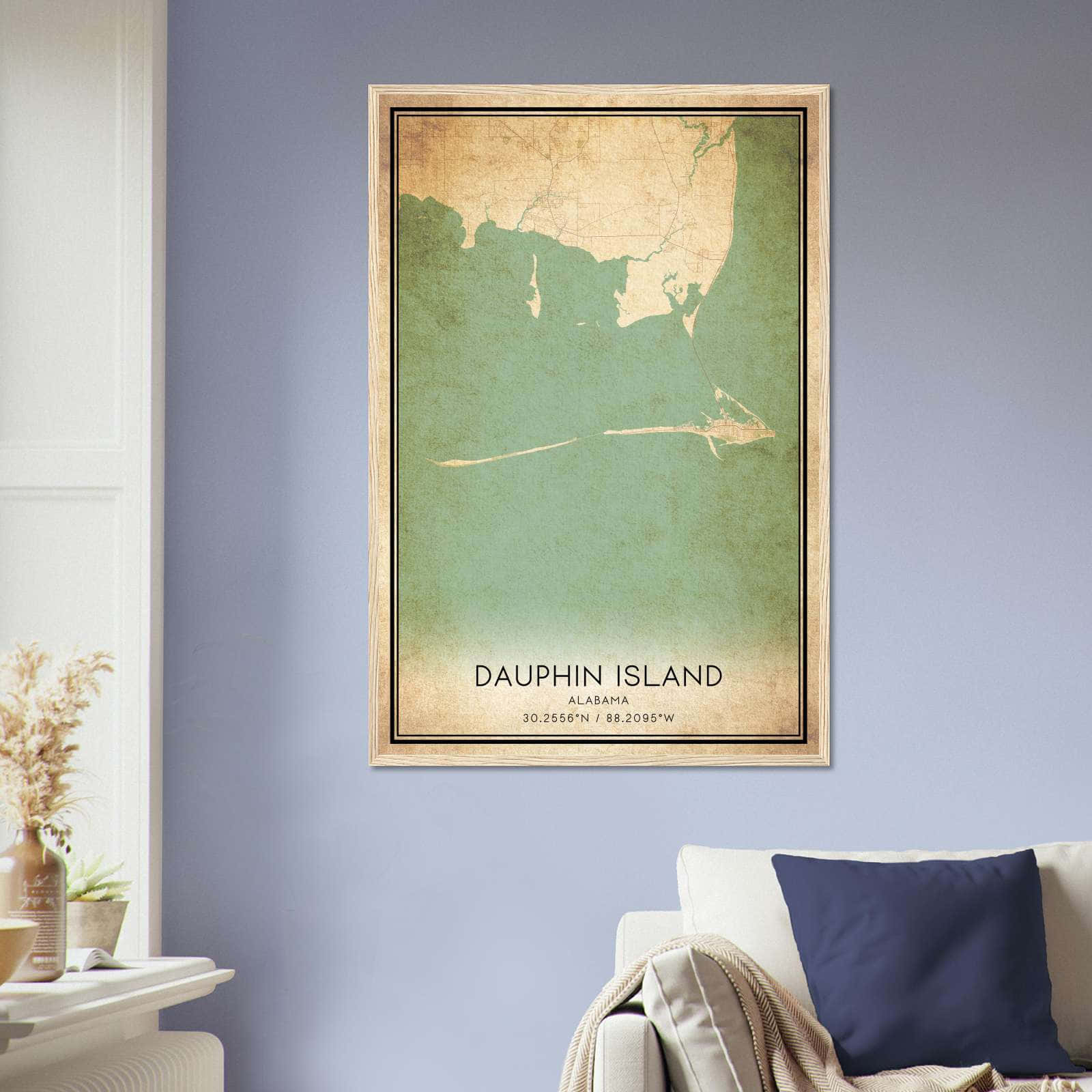Vintage Dauphin Island Alabama Map Poster, Dauphin Island AL City Road Wall Art Print