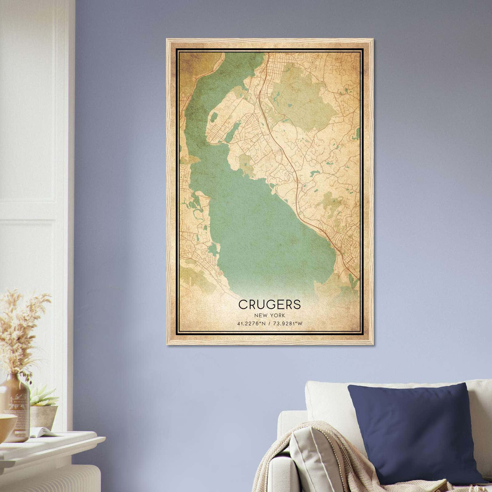 Vintage Crugers New York Map Poster, Crugers NY City Road Wall Art Print