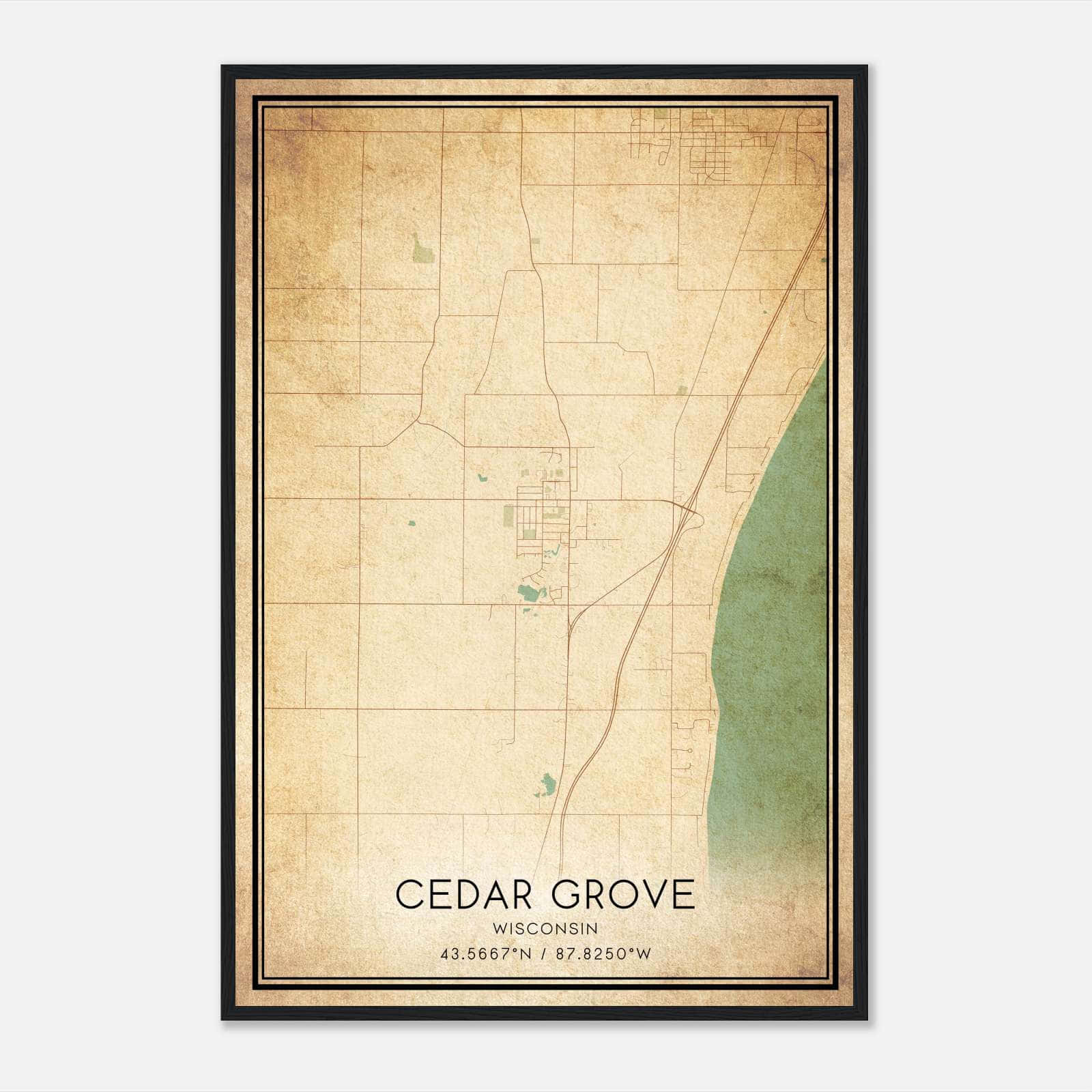 Vintage Cedar Grove Wisconsin Map Poster, Cedar Grove WI City Road Wall Art Print Vintage Cedar Grove Wisconsin Map Poster, Cedar Grove WI City Road Wall Art Print