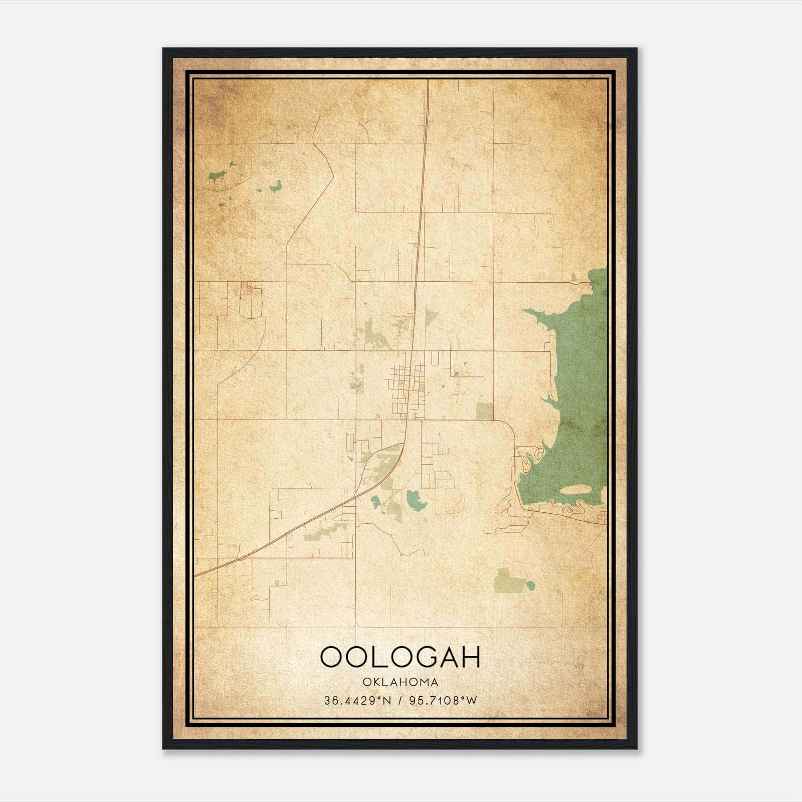 Vintage Oologah Oklahoma Map Poster, Oologah OK City Road Wall Art Print Vintage Oologah Oklahoma Map Poster, Oologah OK City Road Wall Art Print
