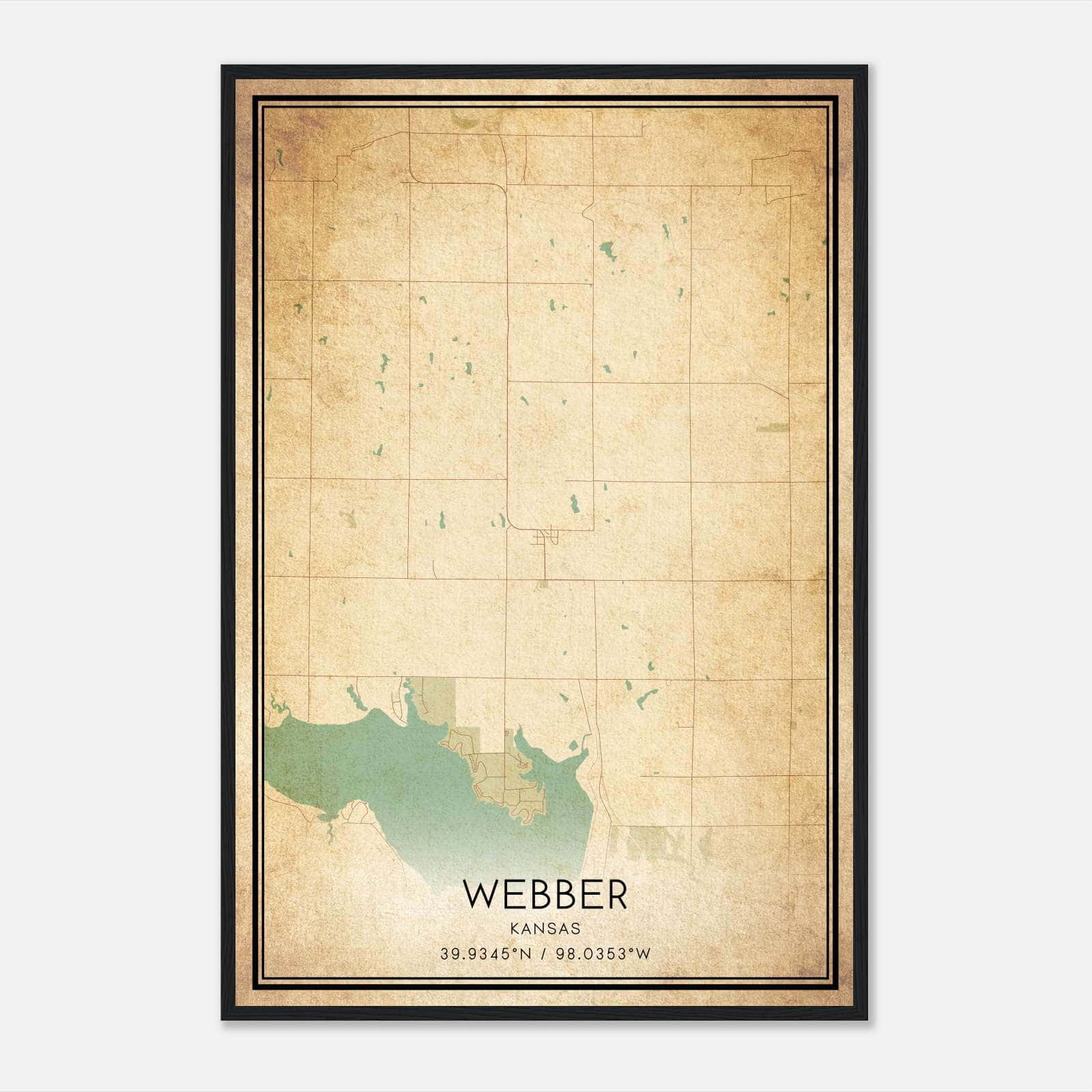 Vintage Webber Kansas Map Poster, Webber KS City Road Wall Art Print Vintage Webber Kansas Map Poster, Webber KS City Road Wall Art Print