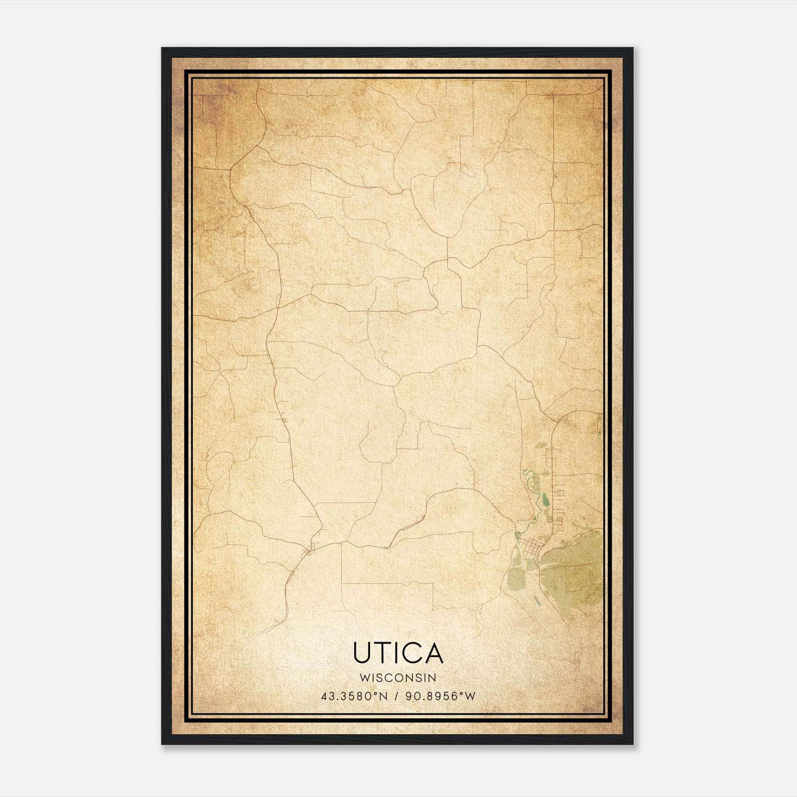 Vintage Utica Wisconsin Map Poster, Utica WI City Road Wall Art Print Vintage Utica Wisconsin Map Poster, Utica WI City Road Wall Art Print