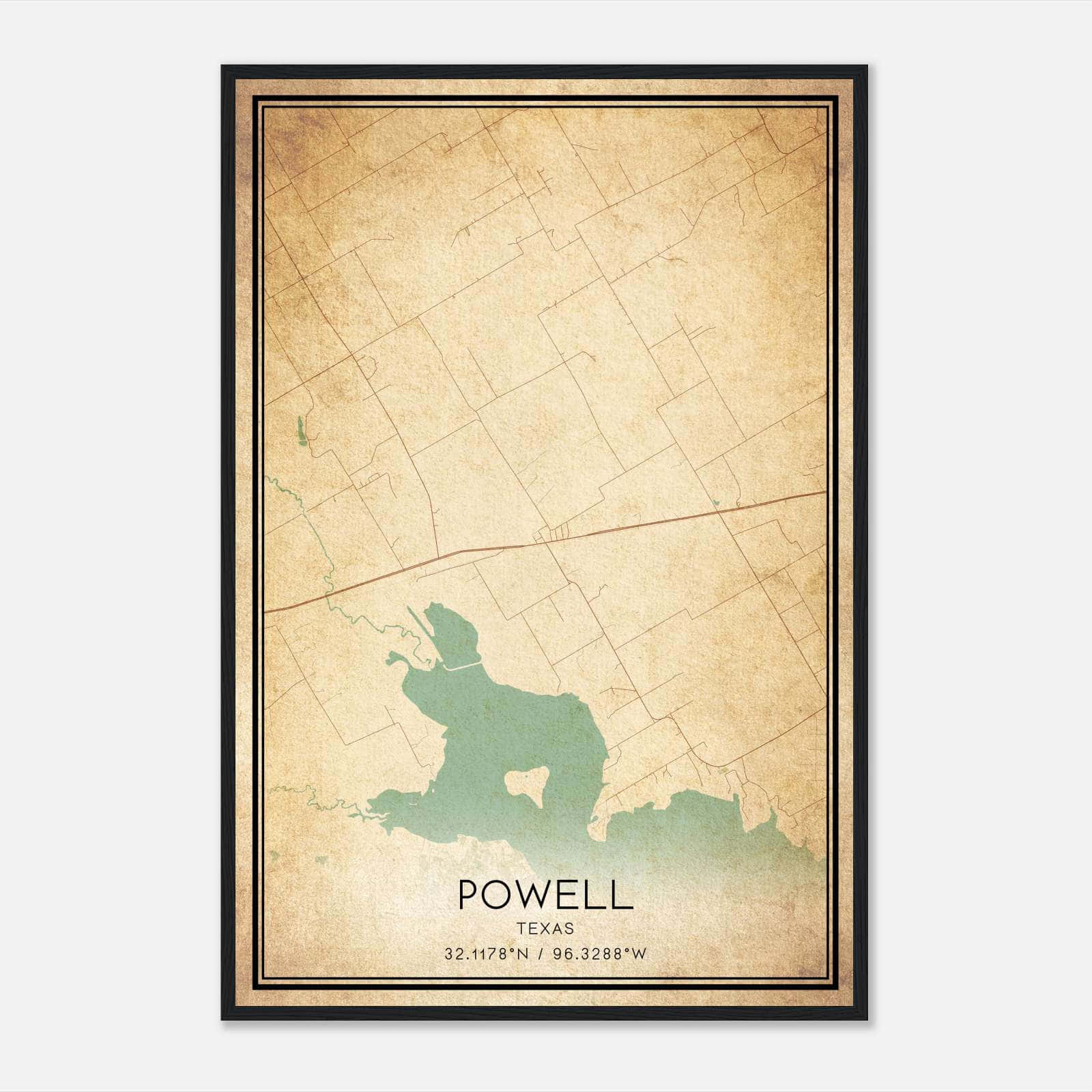 Vintage Powell Texas Map Poster, Powell TX City Road Wall Art Print Vintage Powell Texas Map Poster, Powell TX City Road Wall Art Print