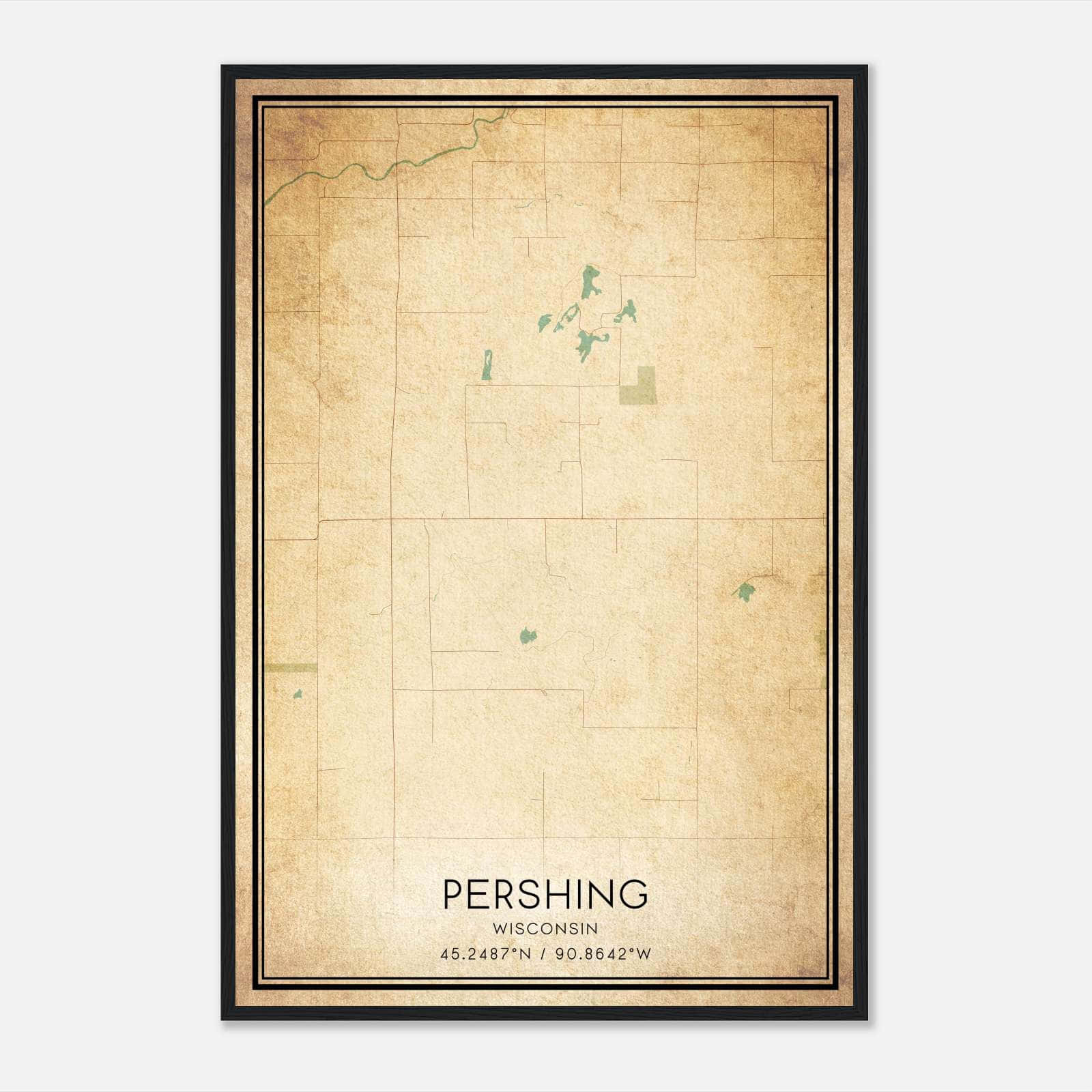 Vintage Pershing Wisconsin Map Poster, Pershing WI City Road Wall Art Print Vintage Pershing Wisconsin Map Poster, Pershing WI City Road Wall Art Print