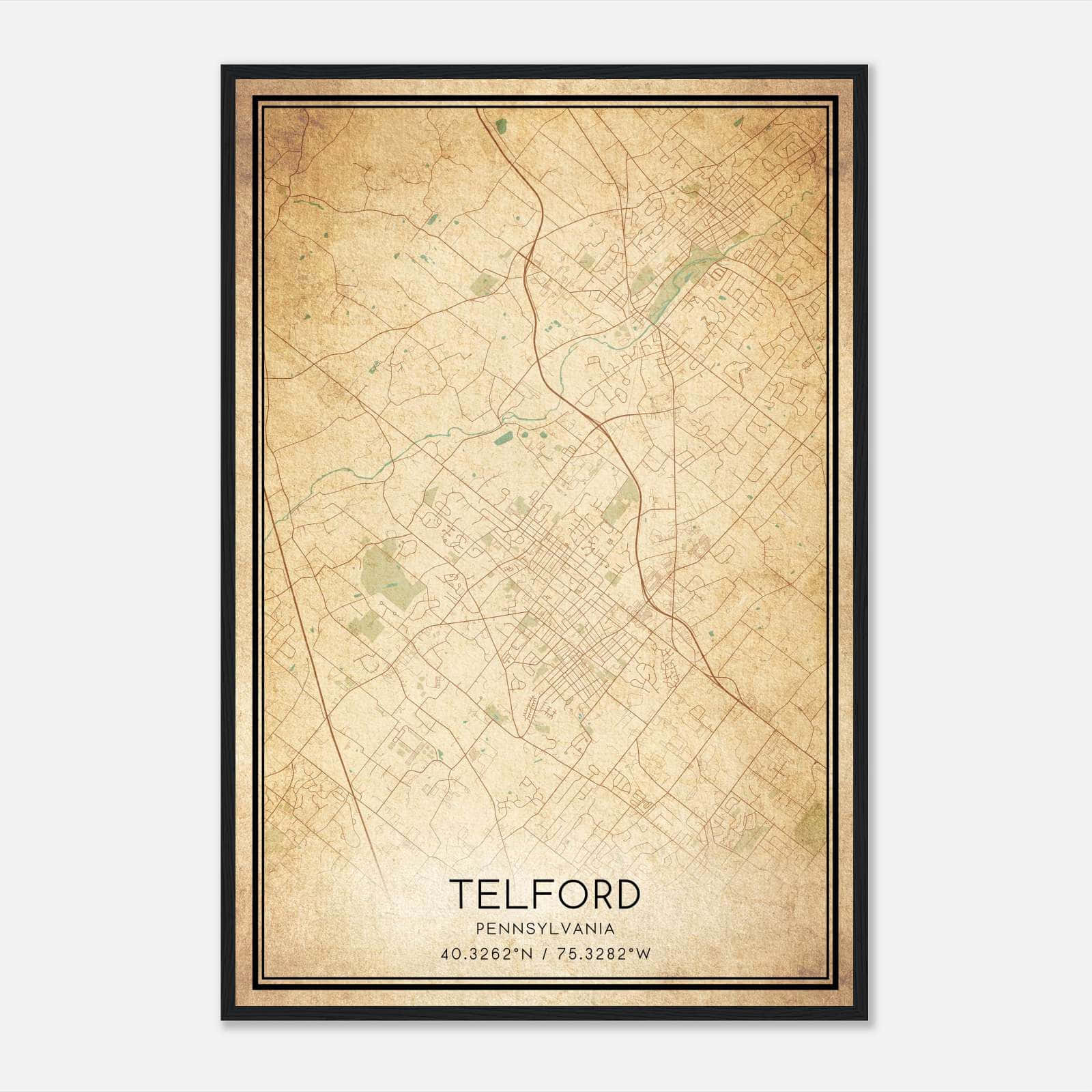 Vintage Telford Pennsylvania Map Poster, Telford PA City Road Wall Art Print Vintage Telford Pennsylvania Map Poster, Telford PA City Road Wall Art Print