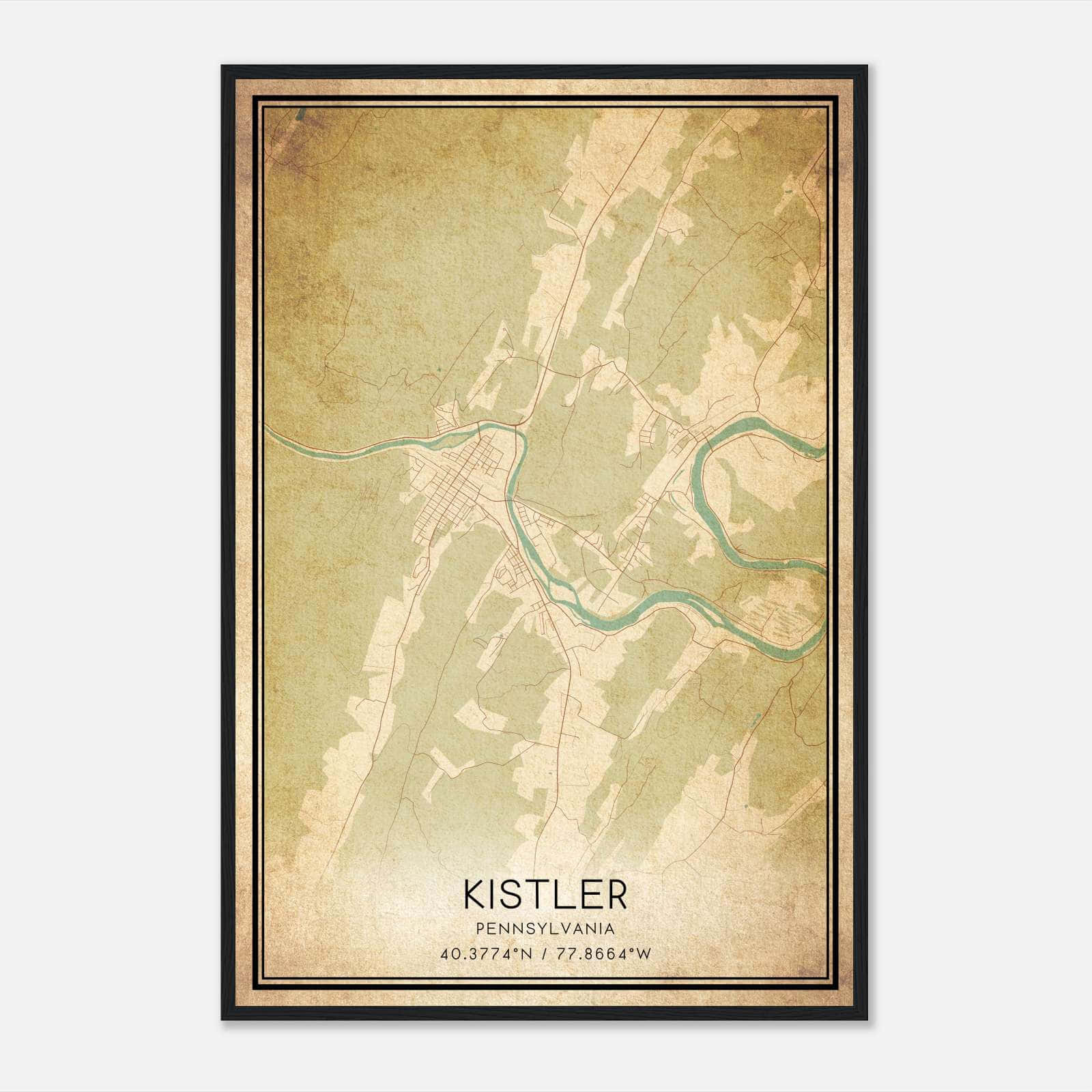 Vintage Kistler Pennsylvania Map Poster, Kistler PA City Road Wall Art Print Vintage Kistler Pennsylvania Map Poster, Kistler PA City Road Wall Art Print