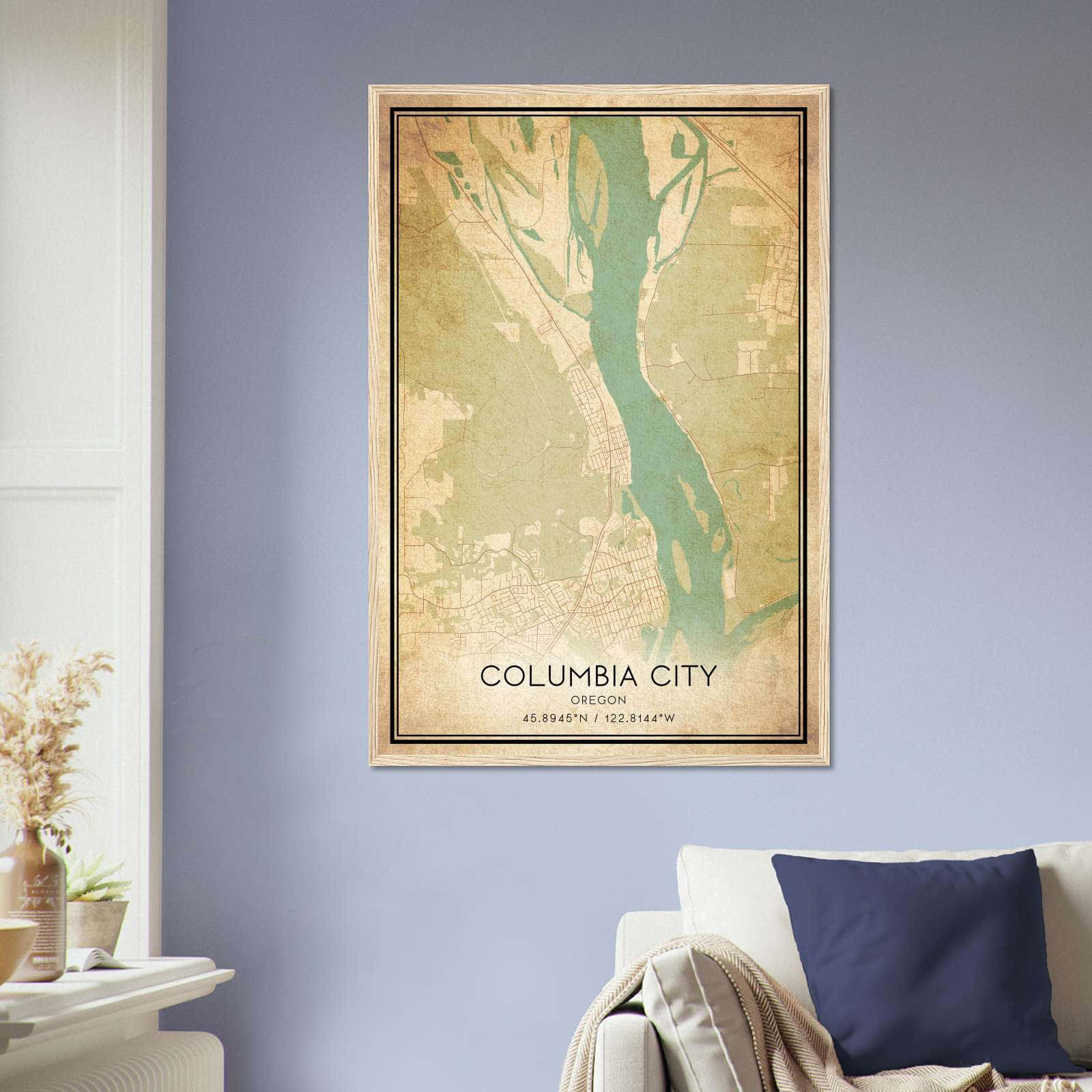 Vintage Columbia City Oregon Map Poster, Columbia City OR City Road Wall Art Print