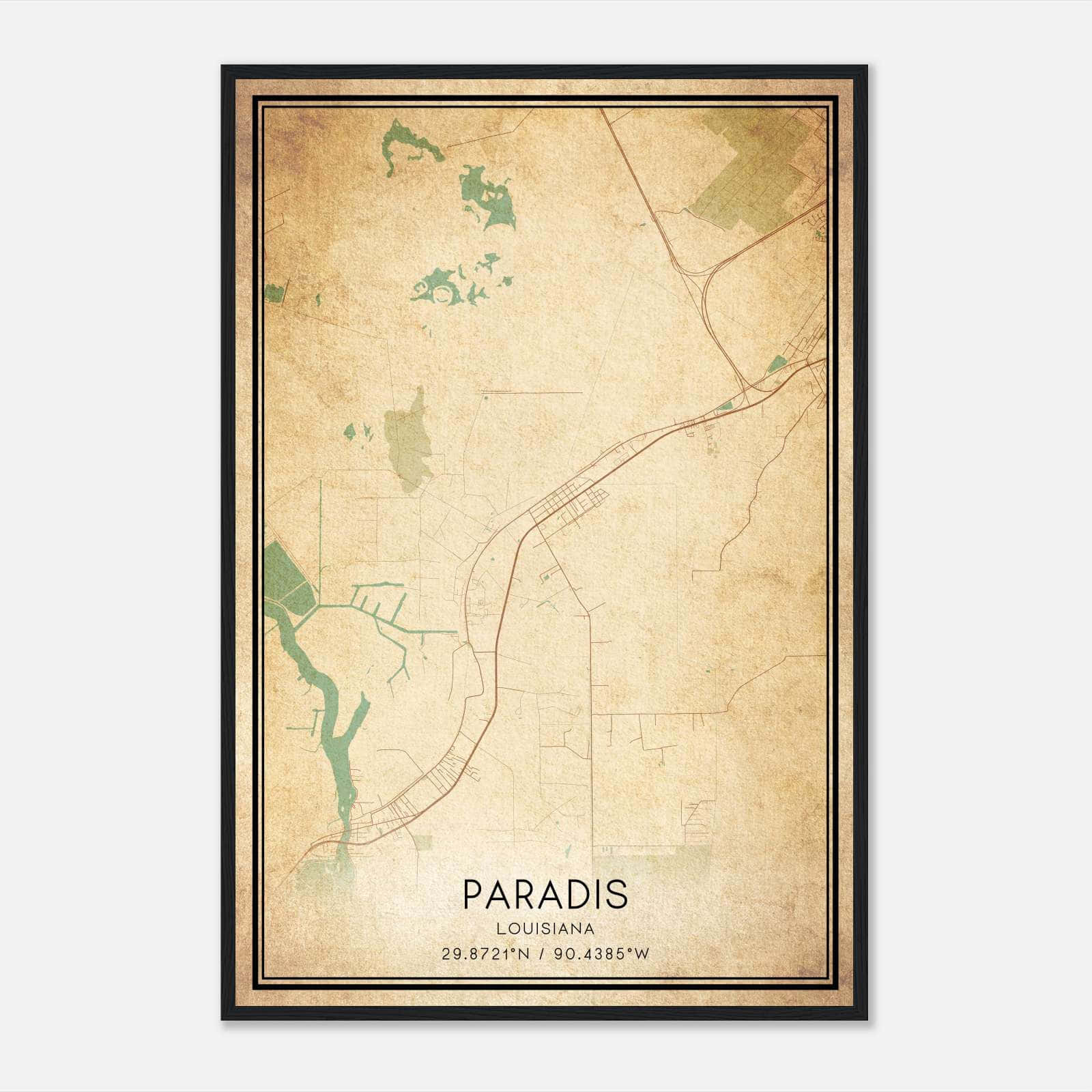 Vintage Paradis Louisiana Map Poster, Paradis LA City Road Wall Art Print Vintage Paradis Louisiana Map Poster, Paradis LA City Road Wall Art Print